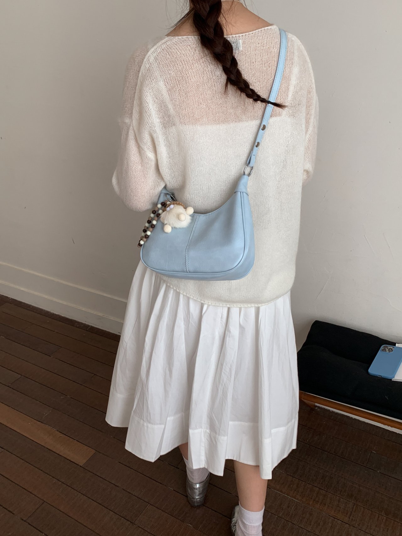 Blue Shoulder Bag with Charm