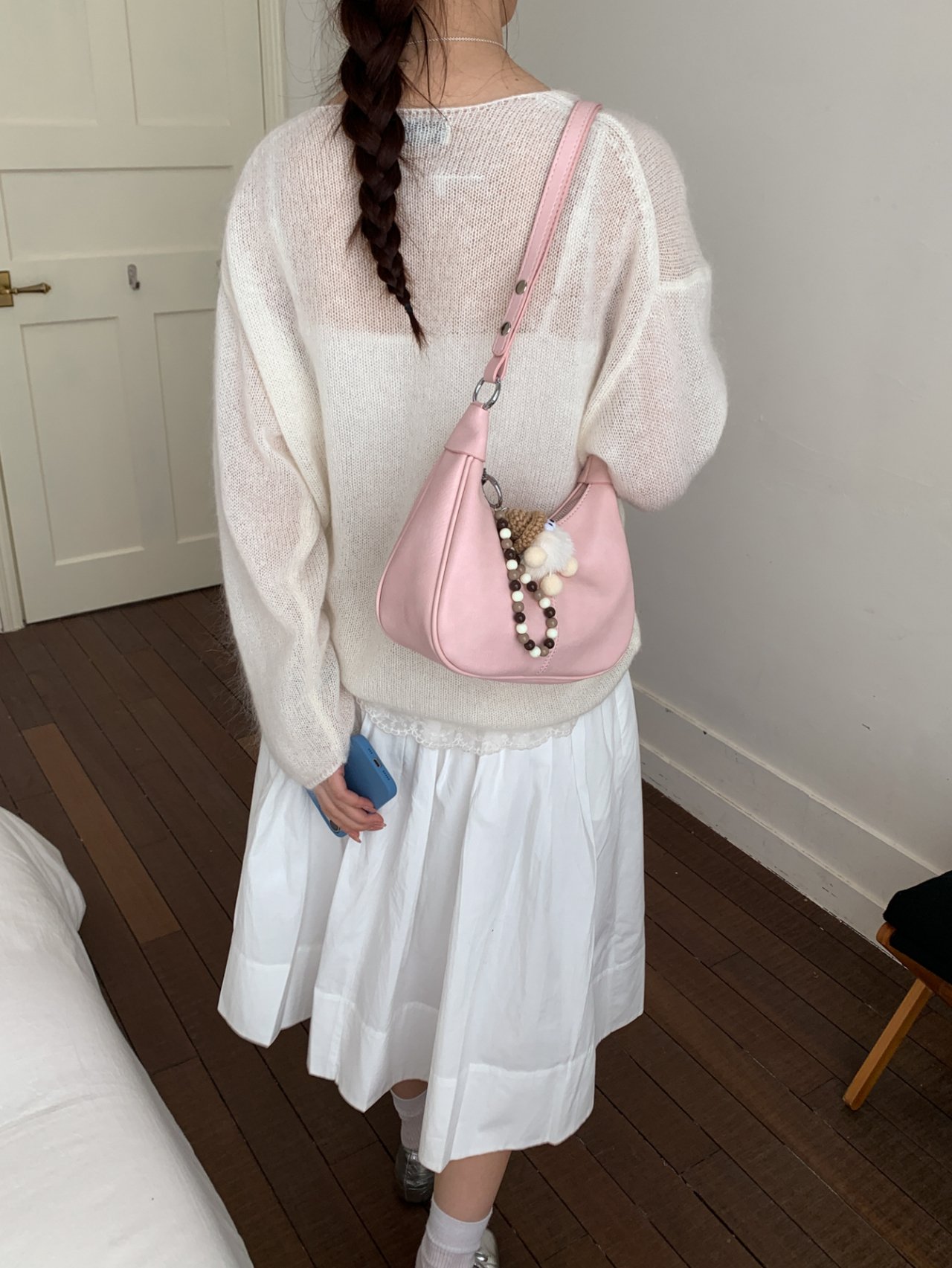 Pink Solid Shoulder Bag with Charm