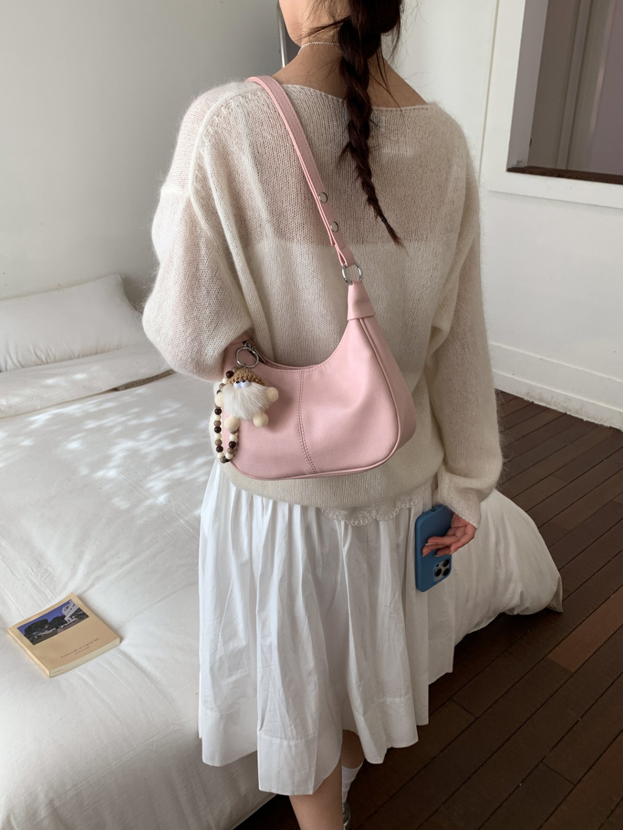 Pink Solid Shoulder Bag with Charm