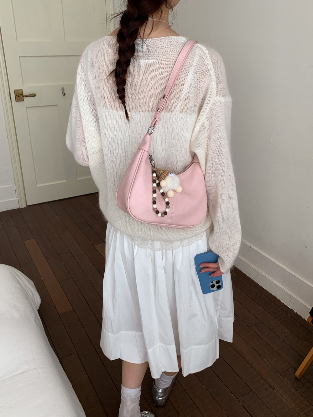 Pink Solid Shoulder Bag with Charm