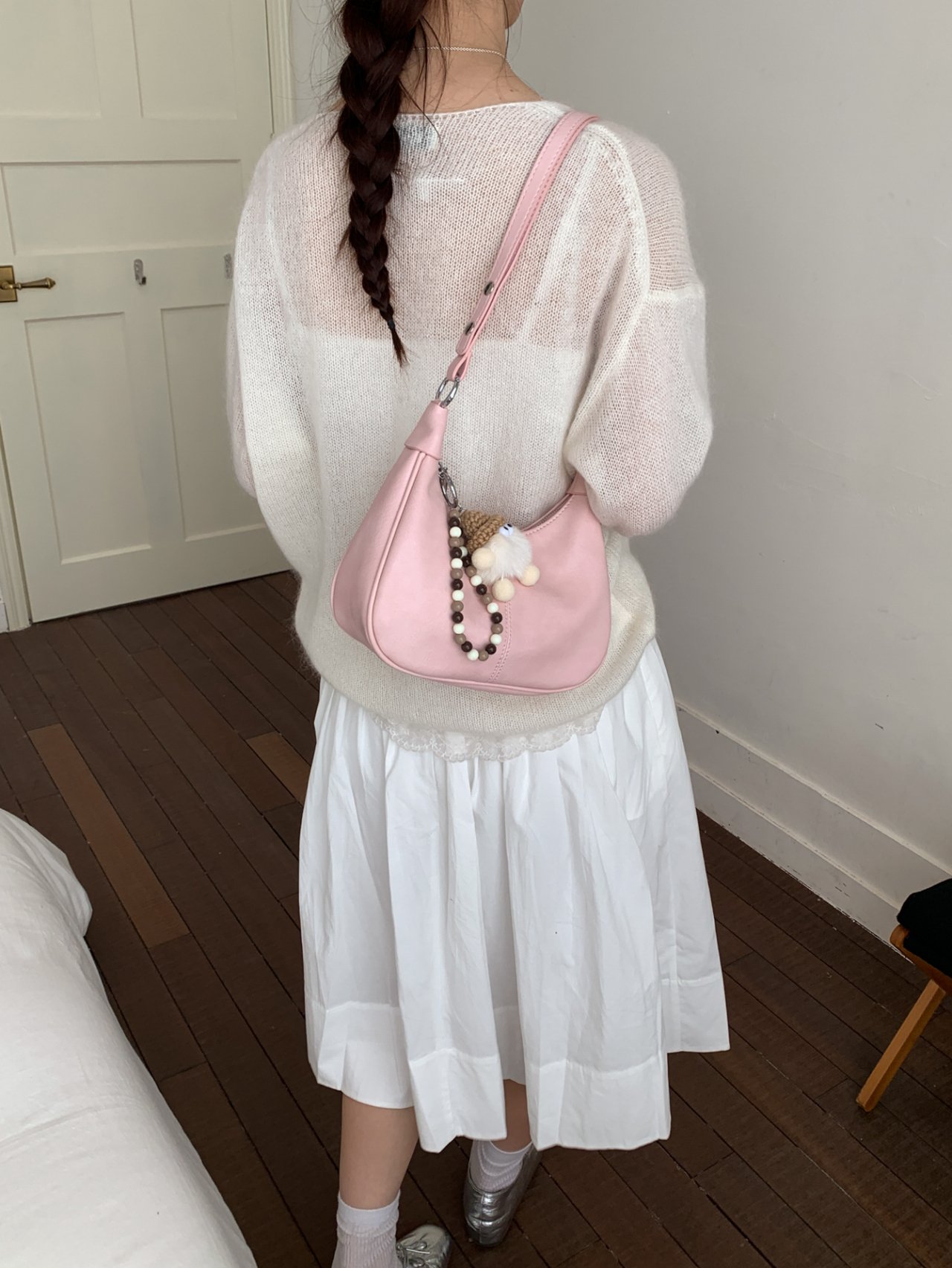 Pink Solid Shoulder Bag with Charm