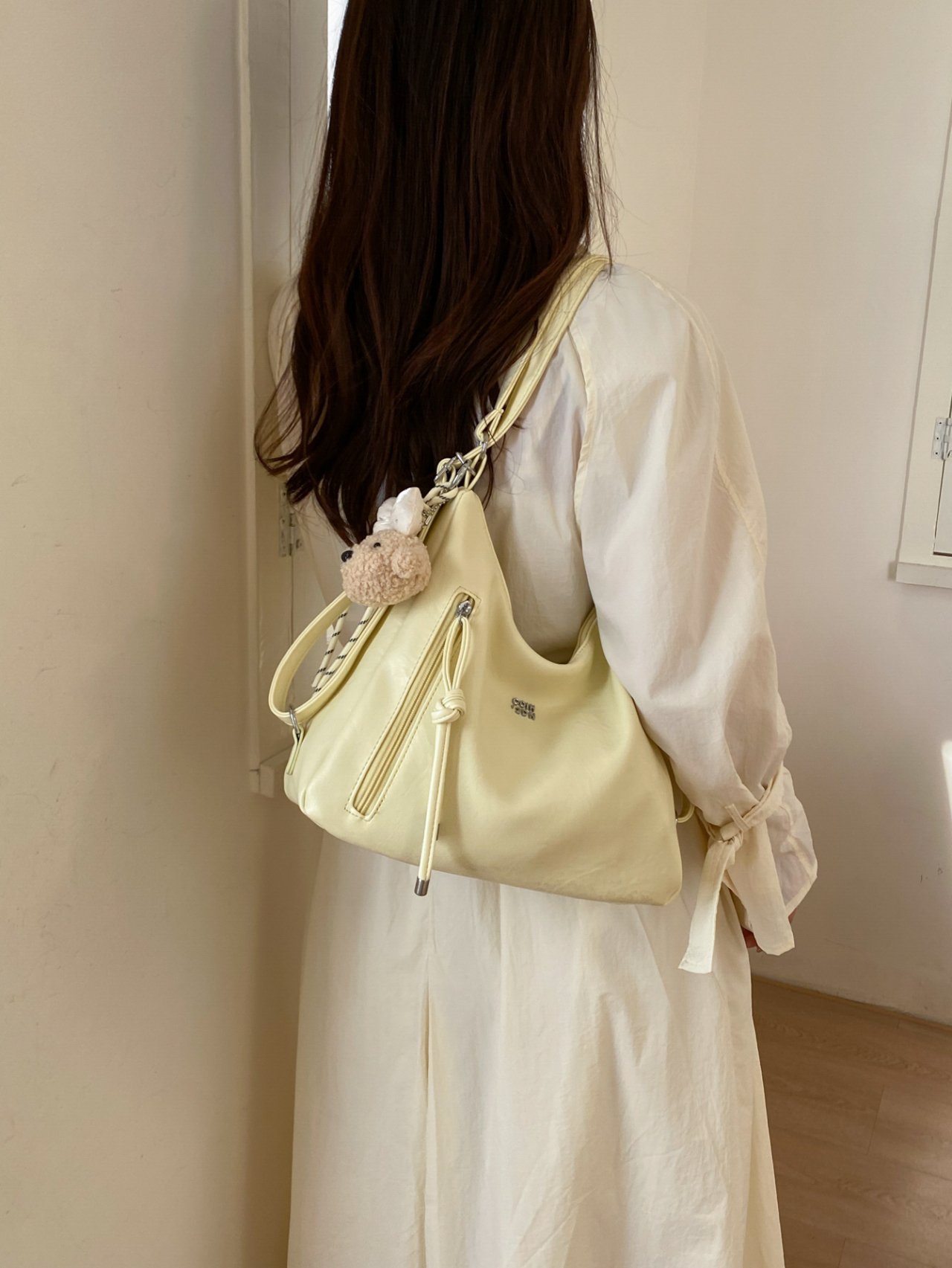 Yellow Shoulder Bag with Detachable Charm