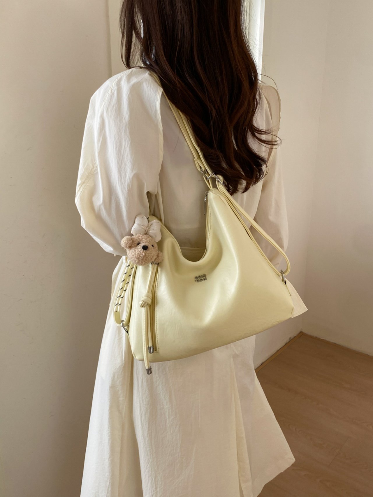 Yellow Shoulder Bag with Detachable Charm