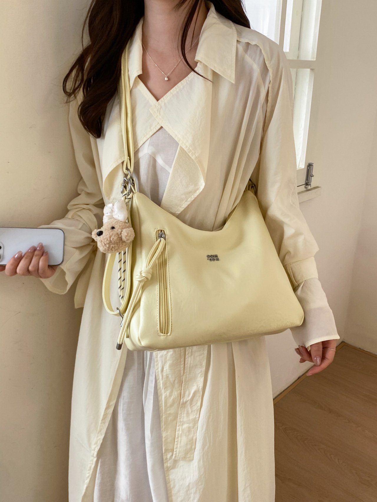 Yellow Shoulder Bag with Detachable Charm