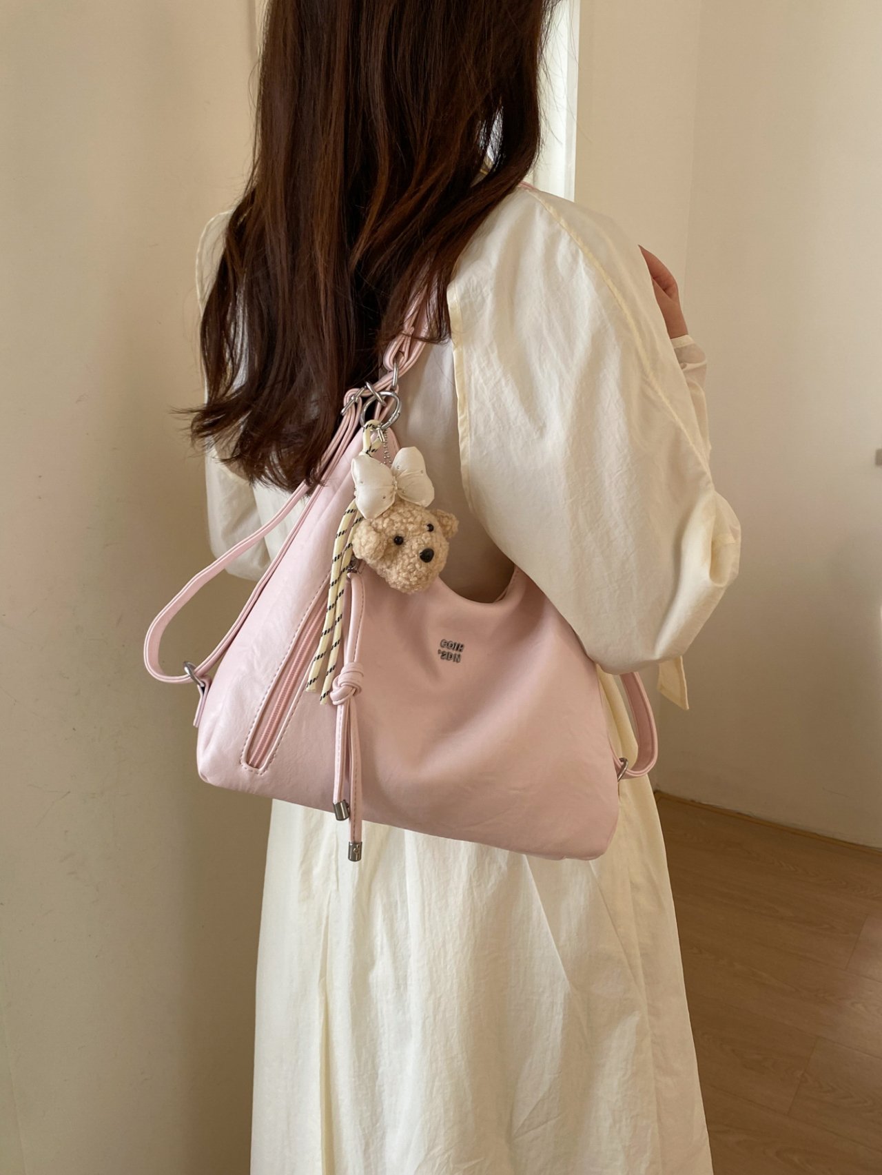 Pink Shoulder Bag with Adorable Pendant