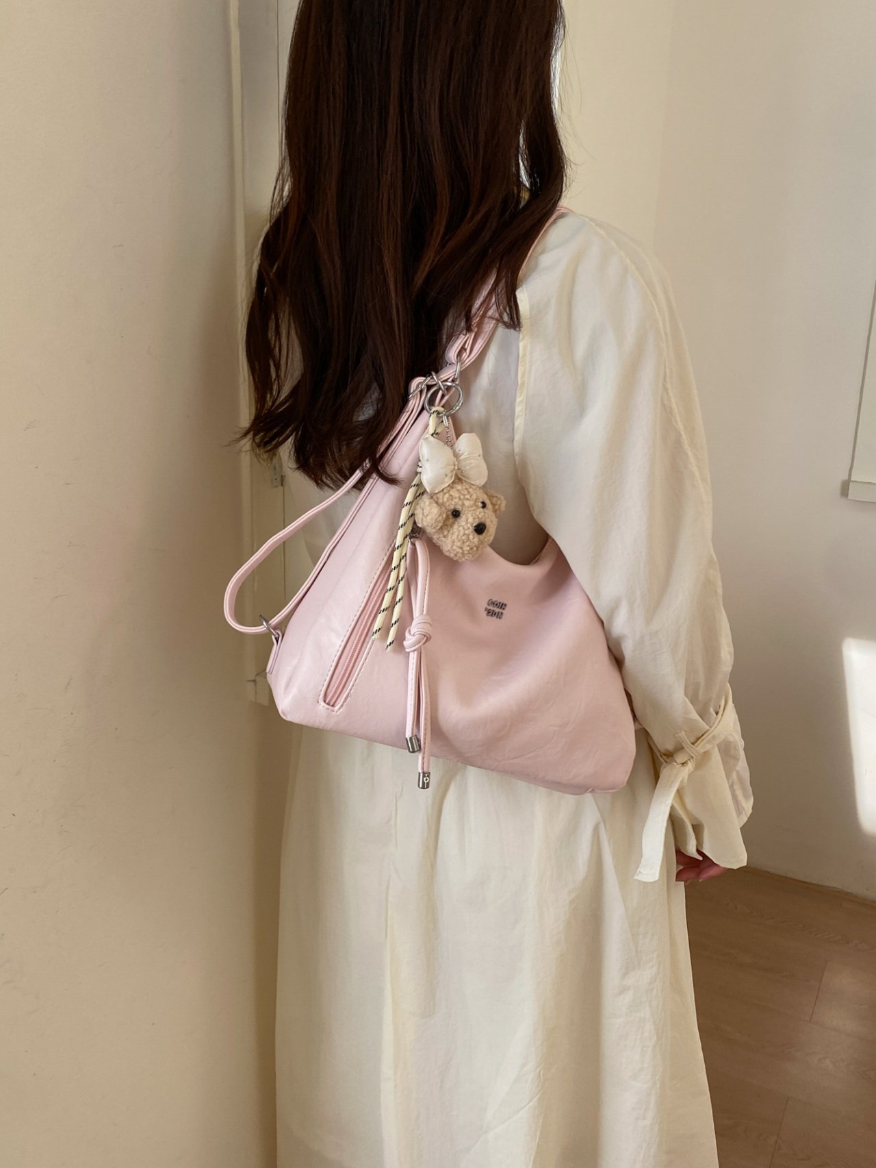 Pink Shoulder Bag with Adorable Pendant