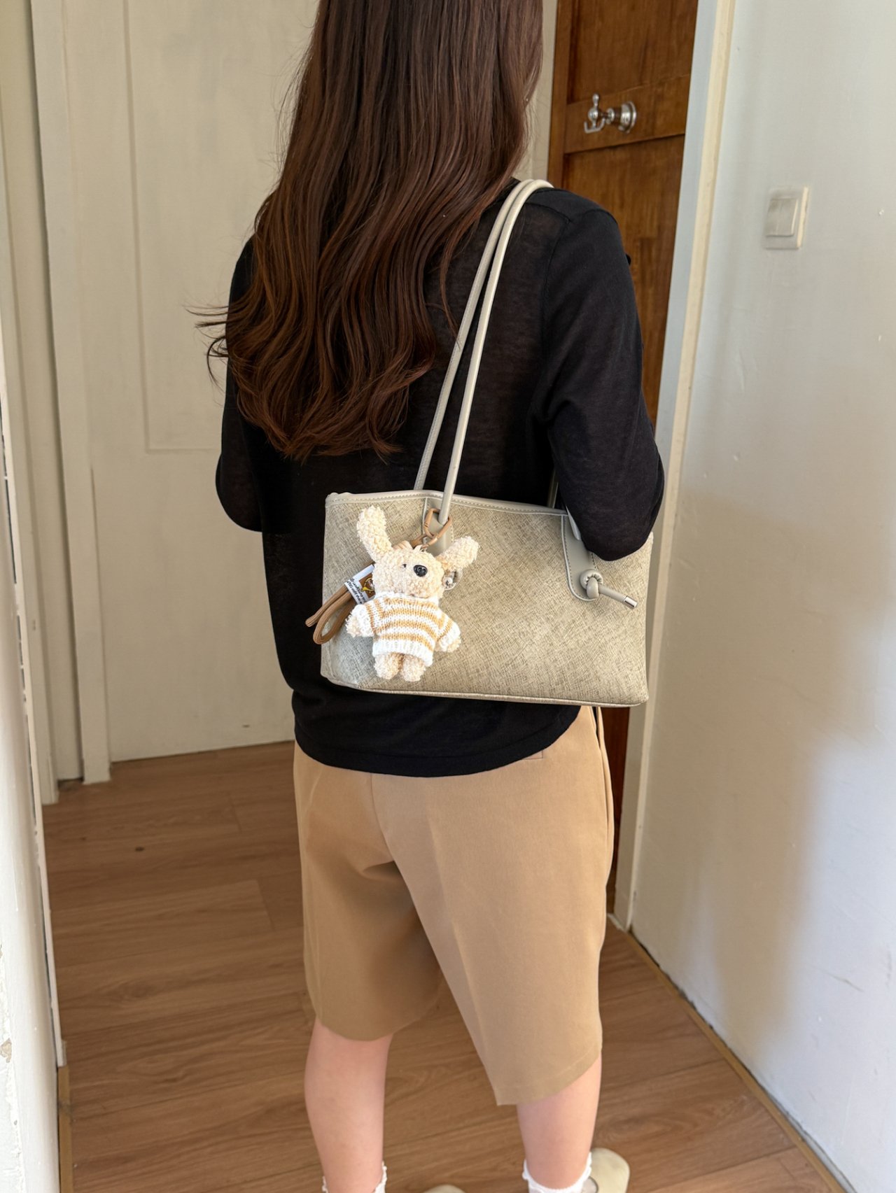 Grey Shoulder Bag with Charm