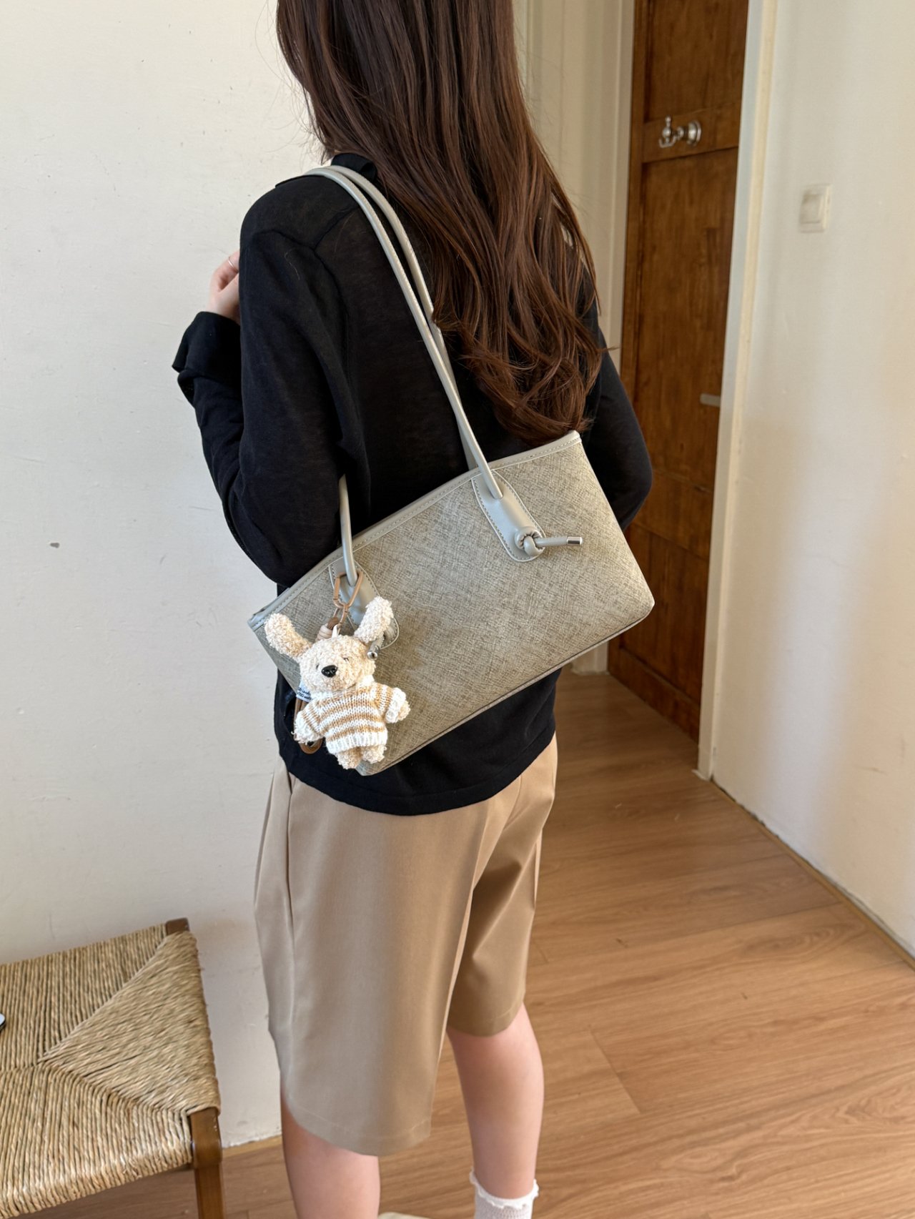 Grey Shoulder Bag with Charm