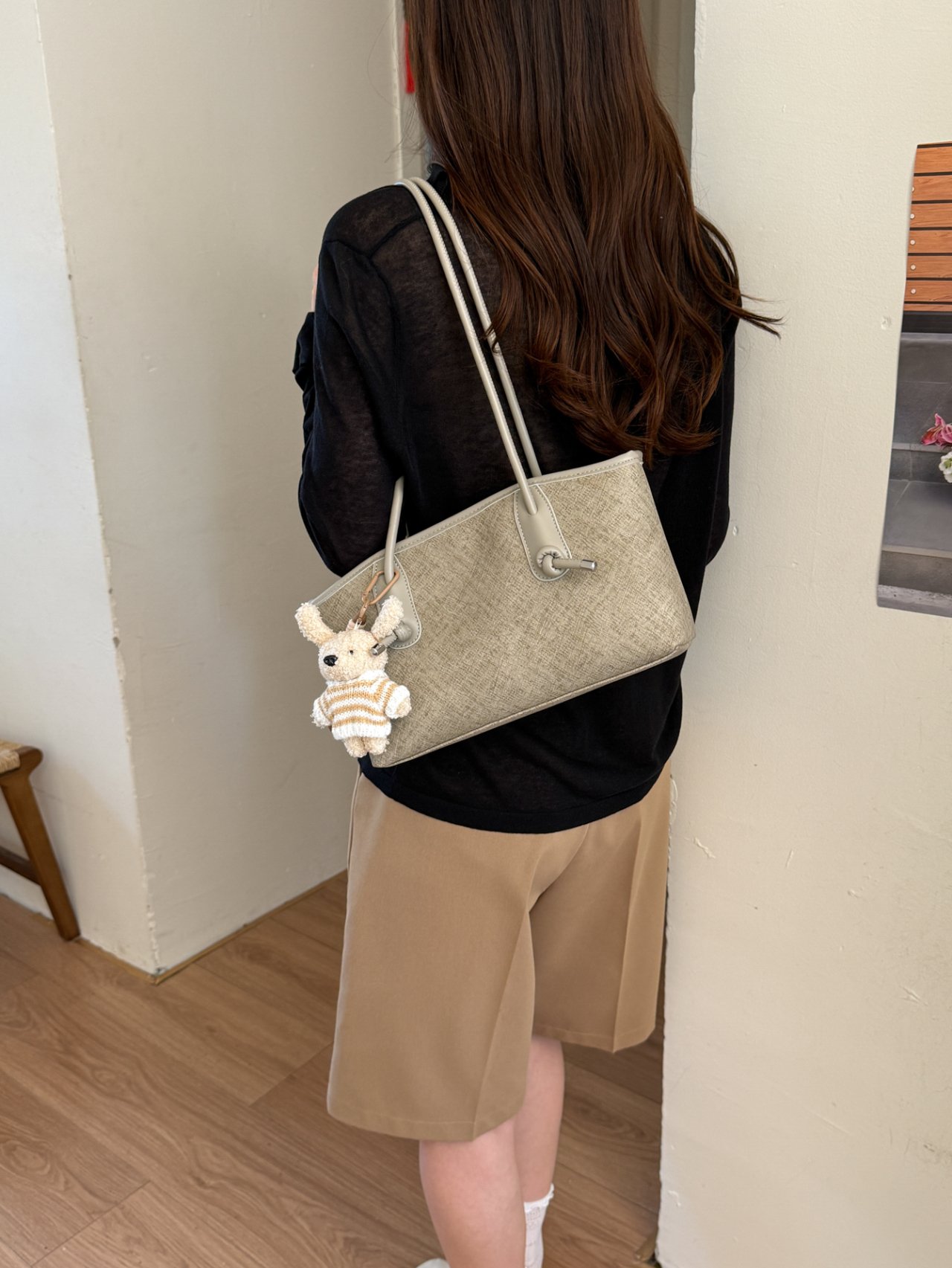 Grey Shoulder Bag with Charm
