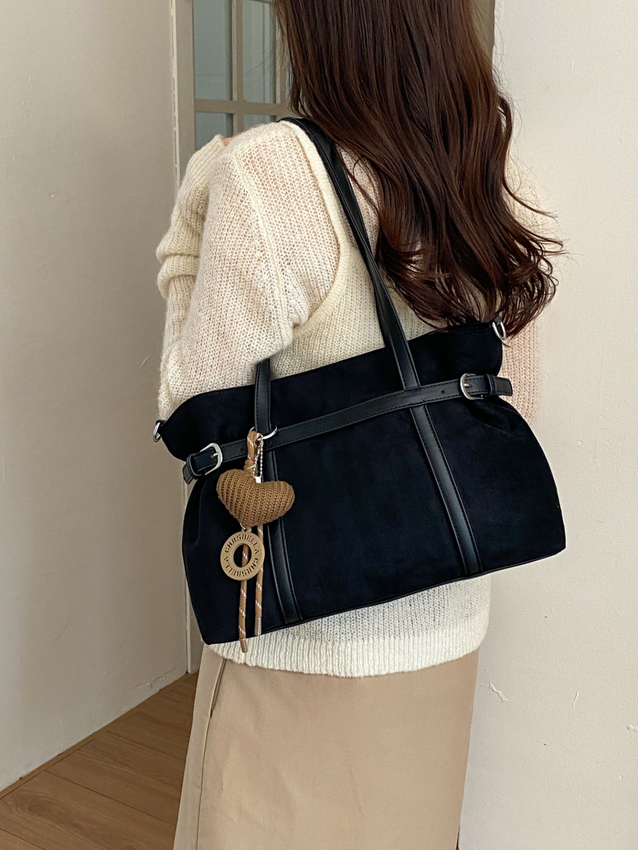 Black Shoulder Bag with Charm Detail