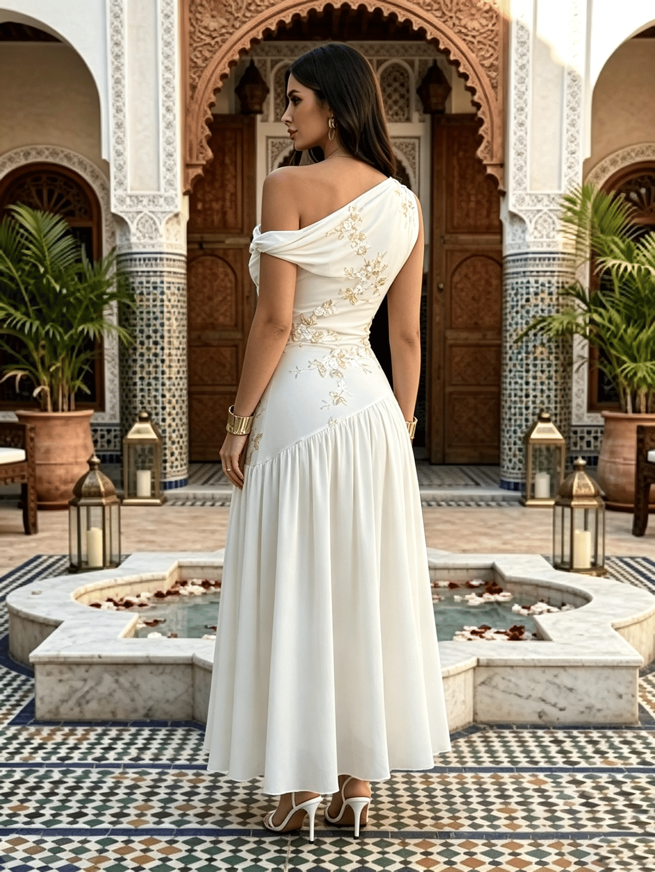 White Floral Embroidered Fit and Flare Maxi Dress