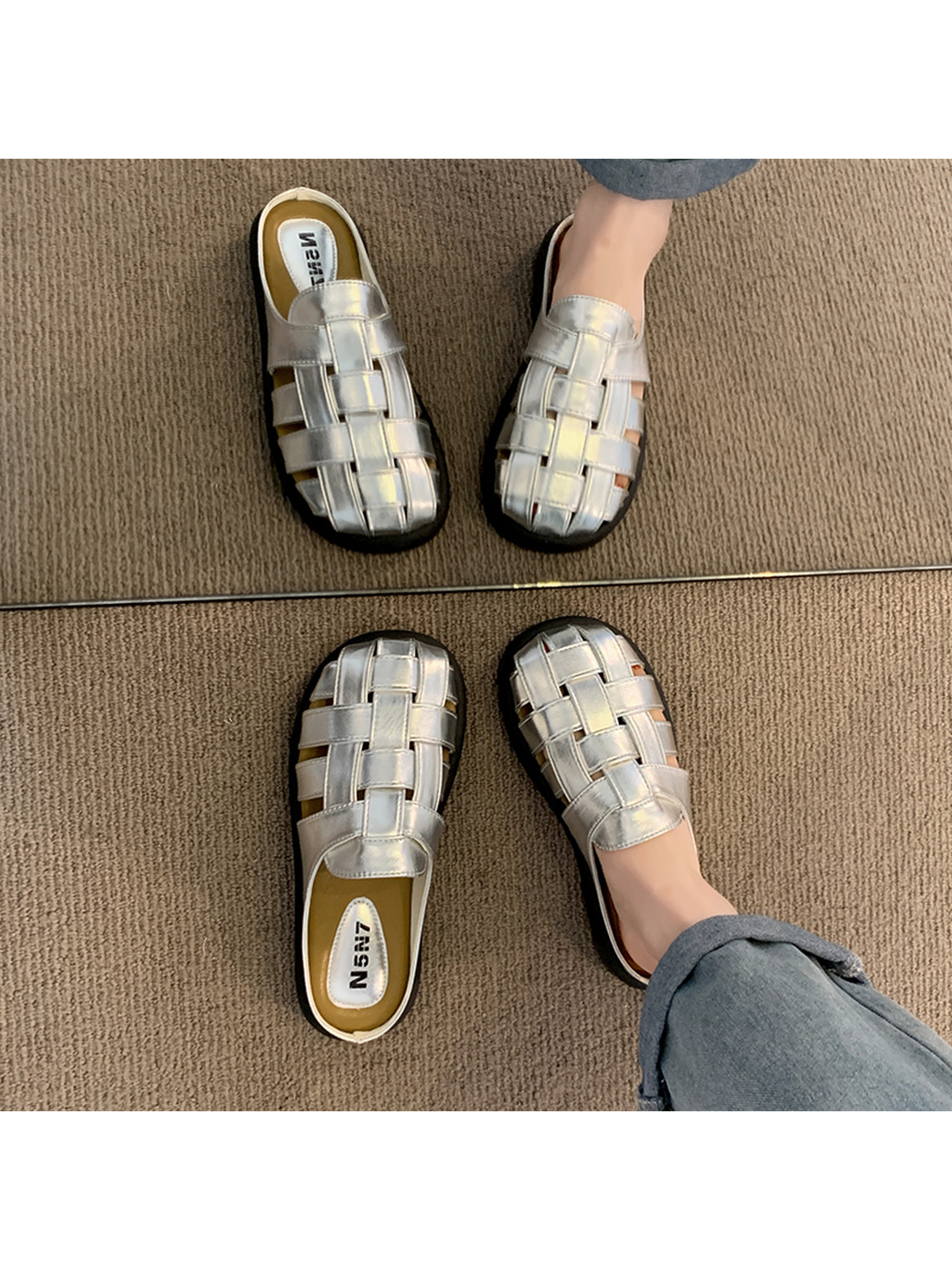 Silver Woven Flat Sandals