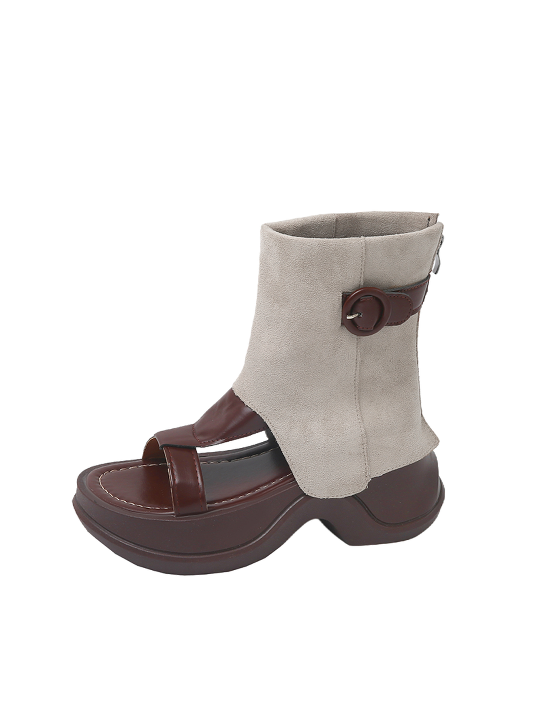 Women Beige Wedge Heel Sandals with Ankle Buckle Detail