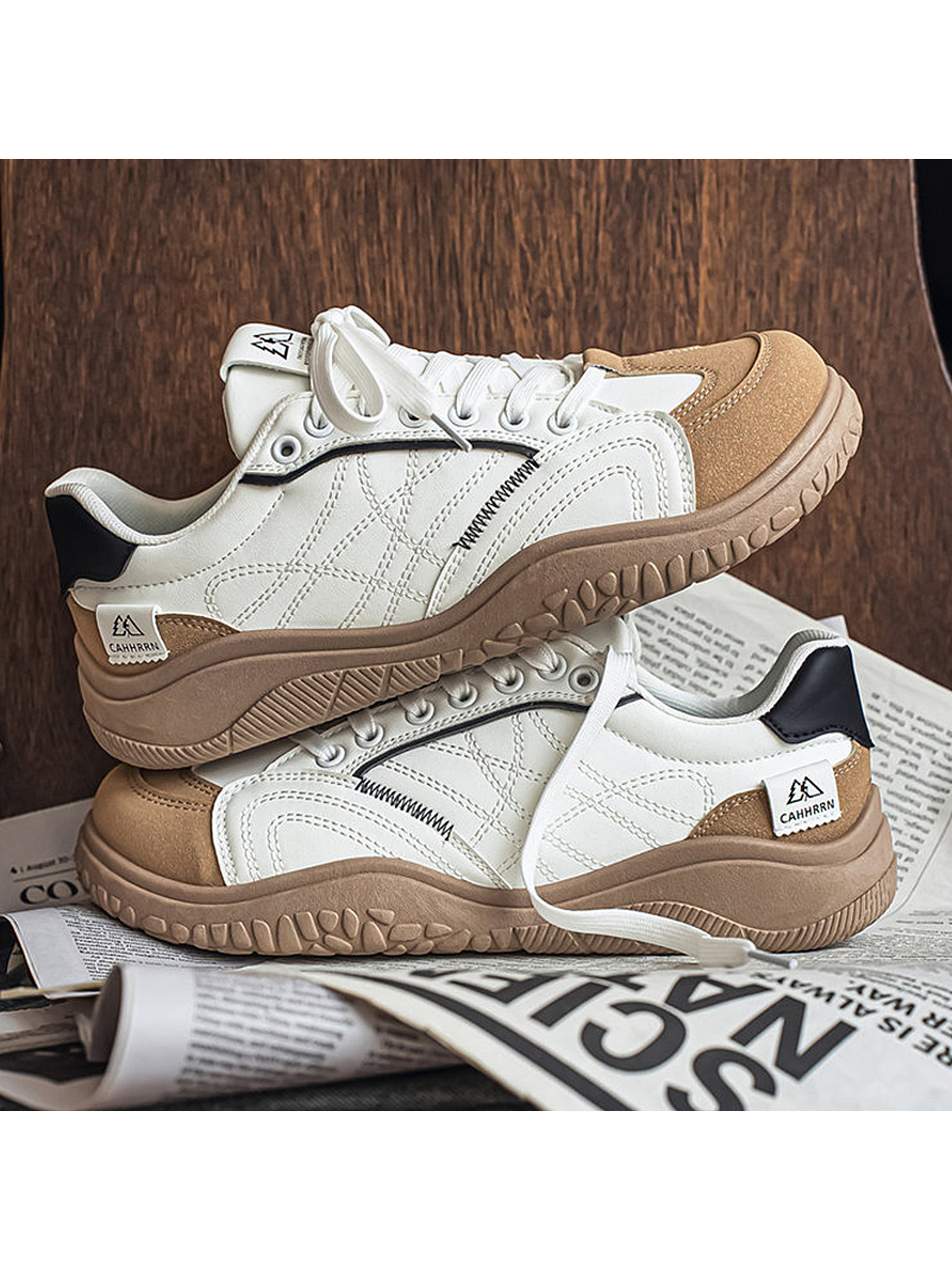 White and Brown Mens Casual Comfort Shoes