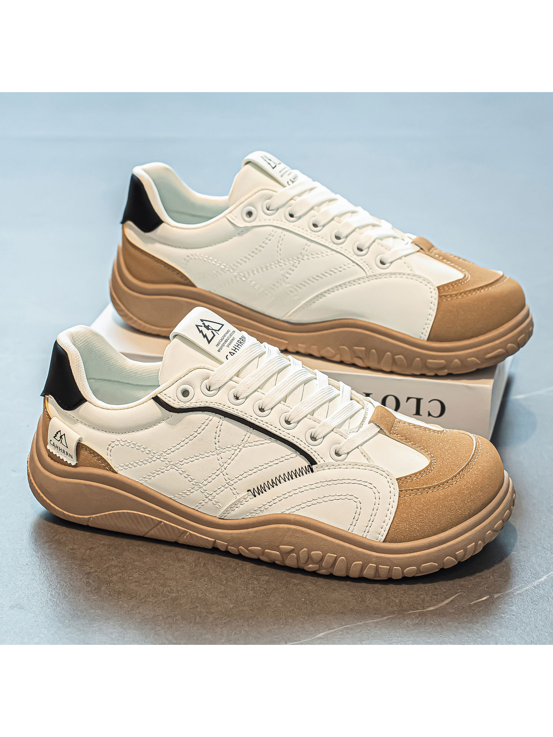 White and Brown Mens Casual Comfort Shoes