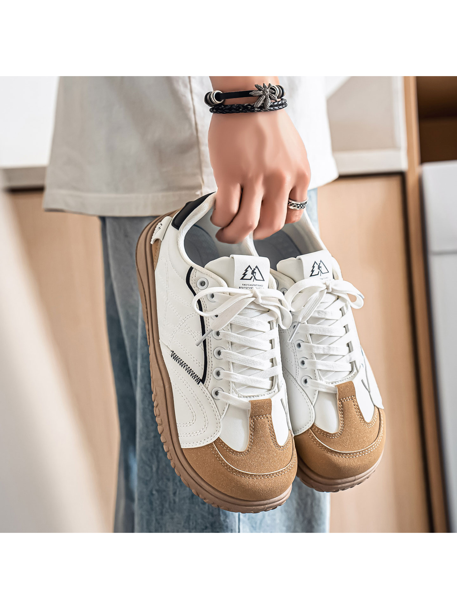 White and Brown Mens Casual Comfort Shoes