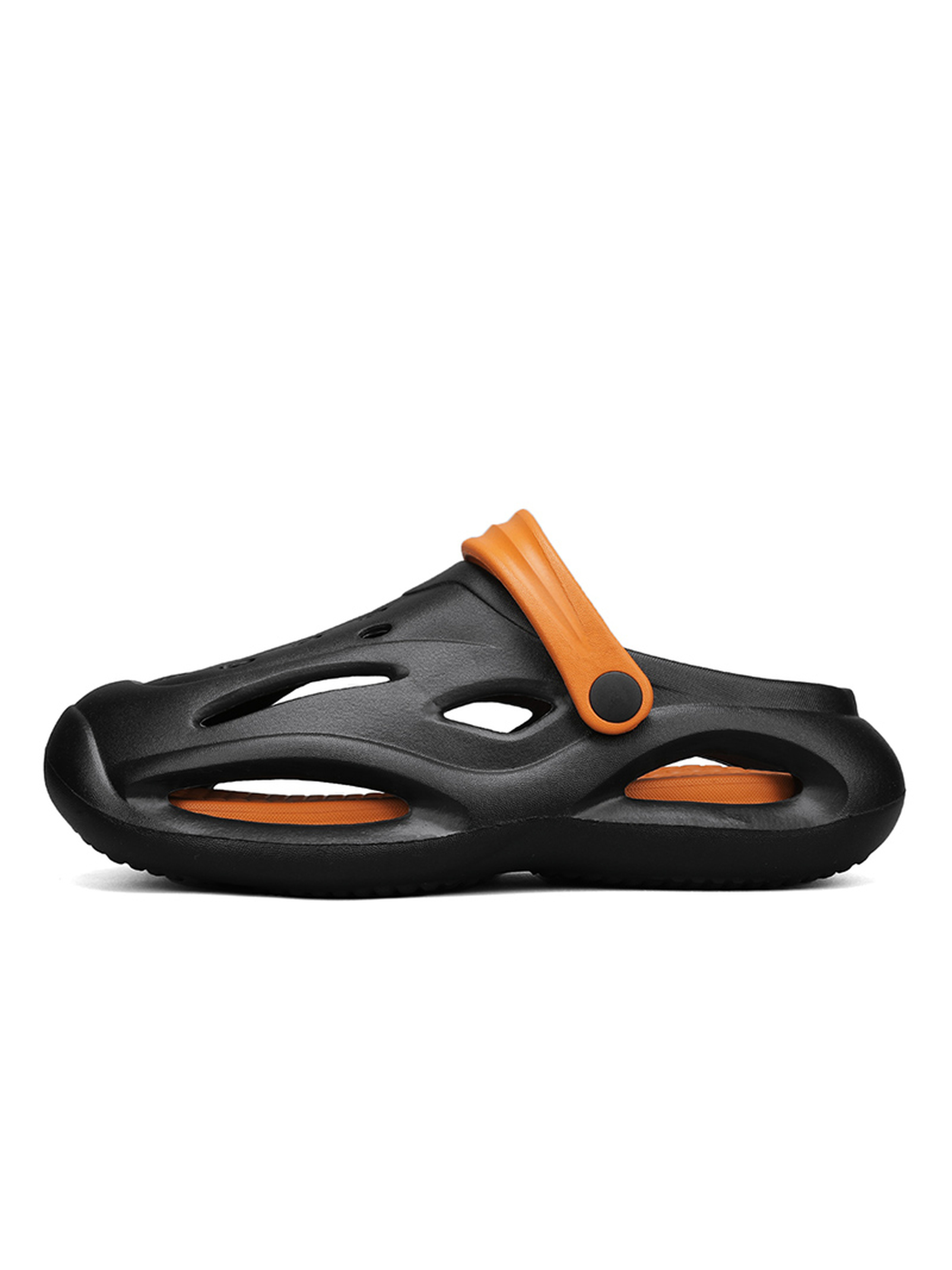 Black Mens Casual Sandals with Orange Accents