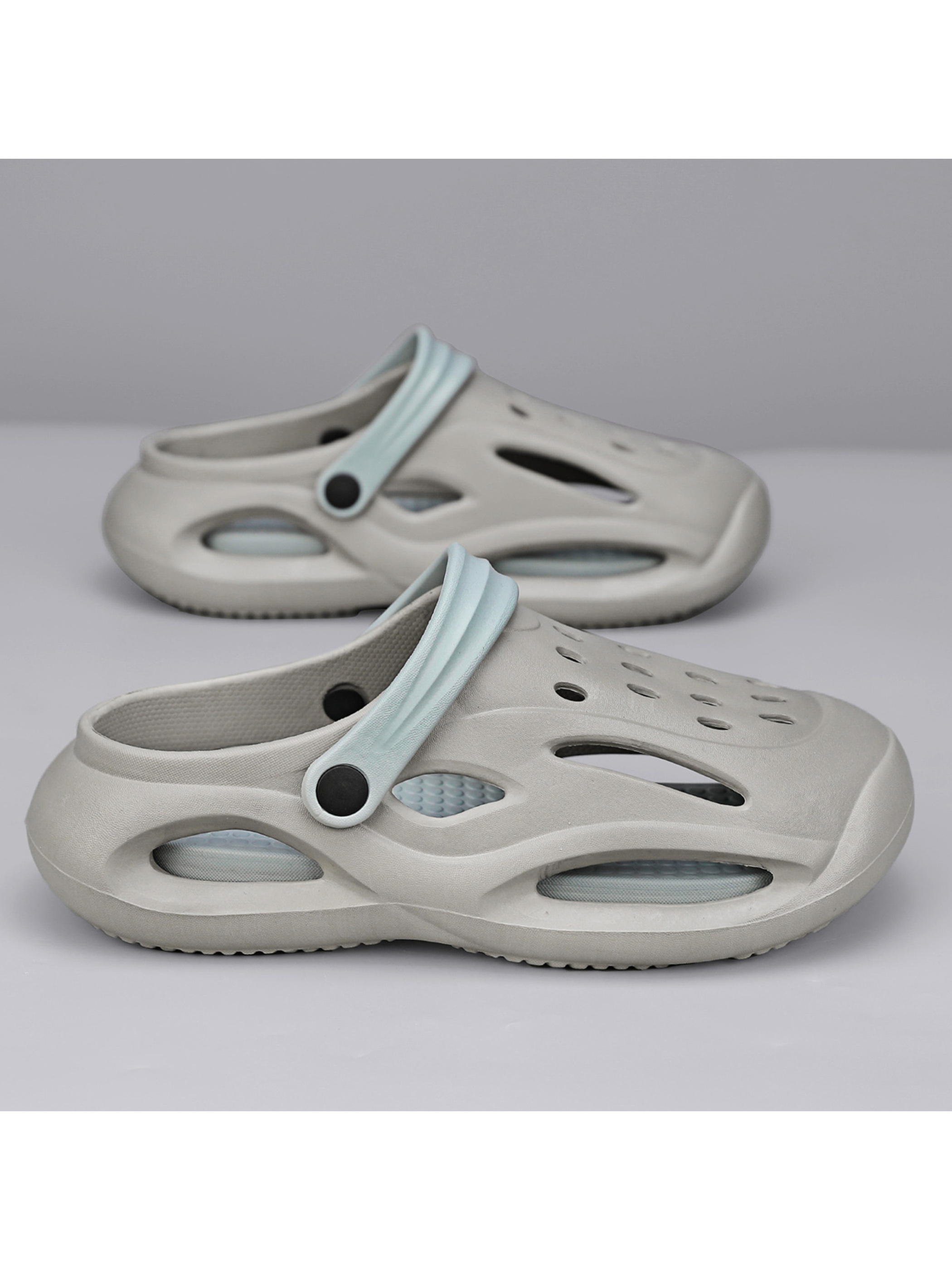 Mens Grey Casual Slip-On Clogs with Adjustable Strap