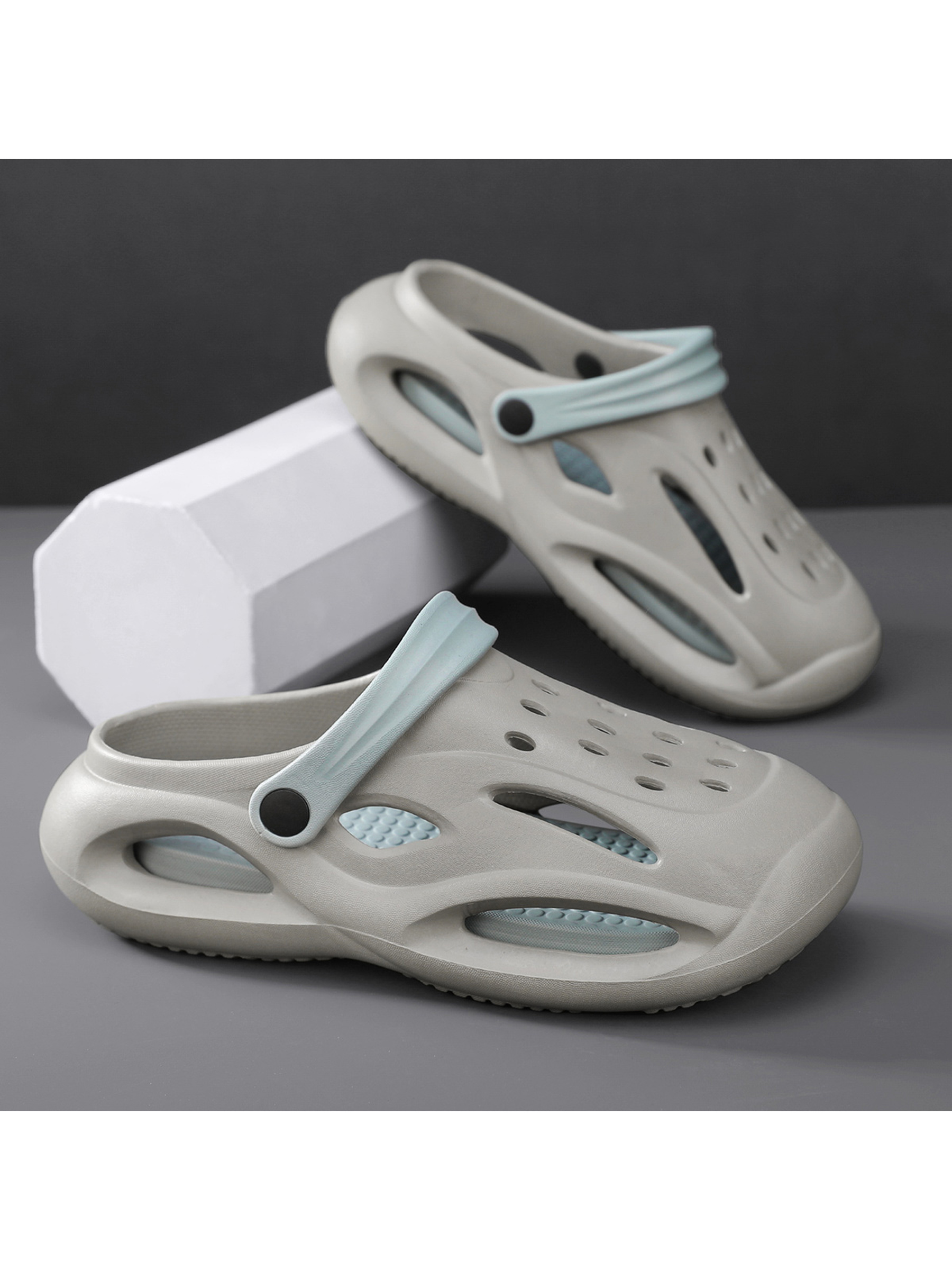 Mens Grey Casual Slip-On Clogs with Adjustable Strap