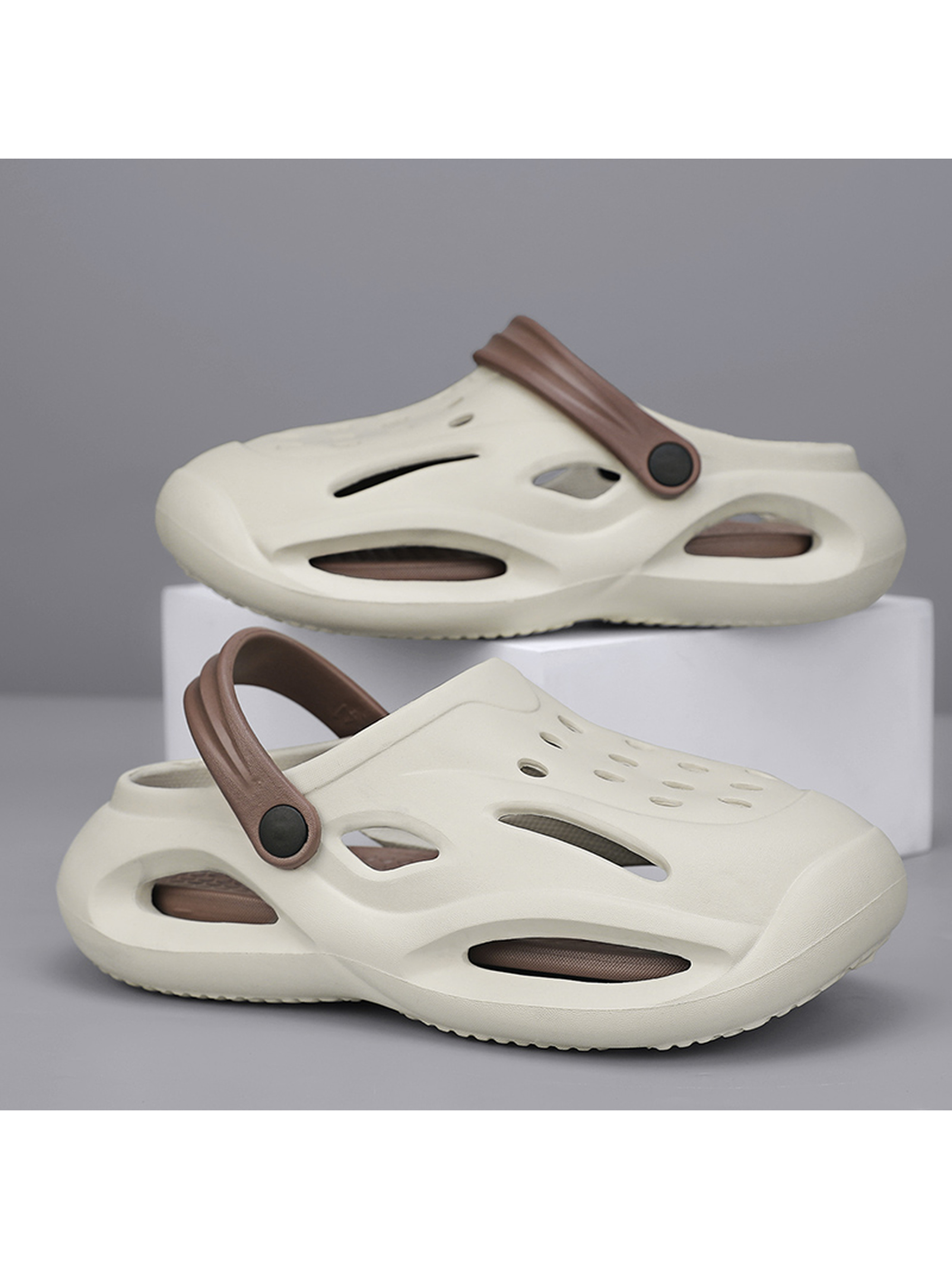 Beige Mens Comfort Clogs