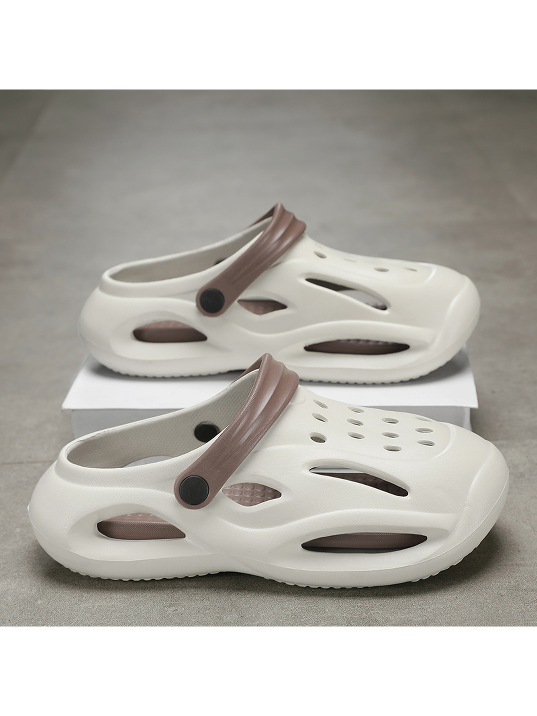 Beige Mens Comfort Clogs