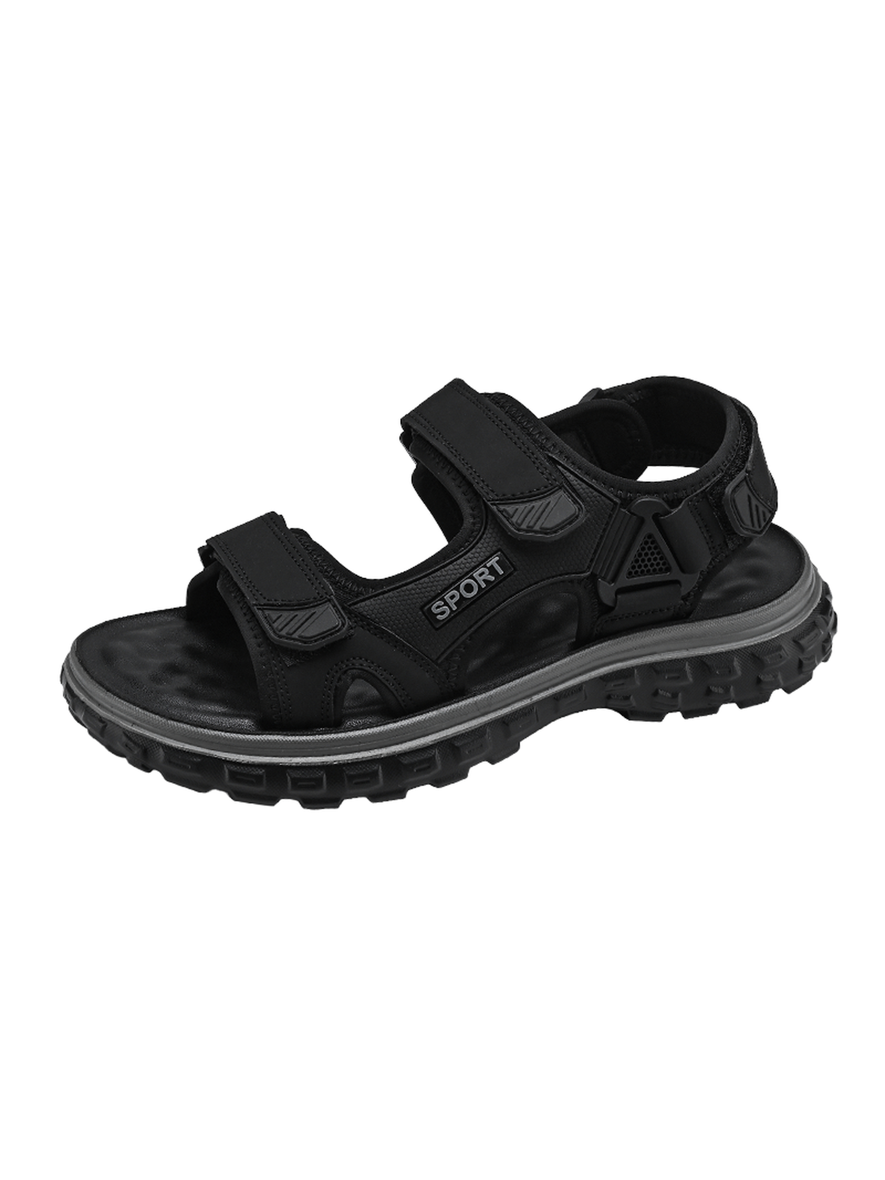 Black Solid Sporty Adjustable Sandals
