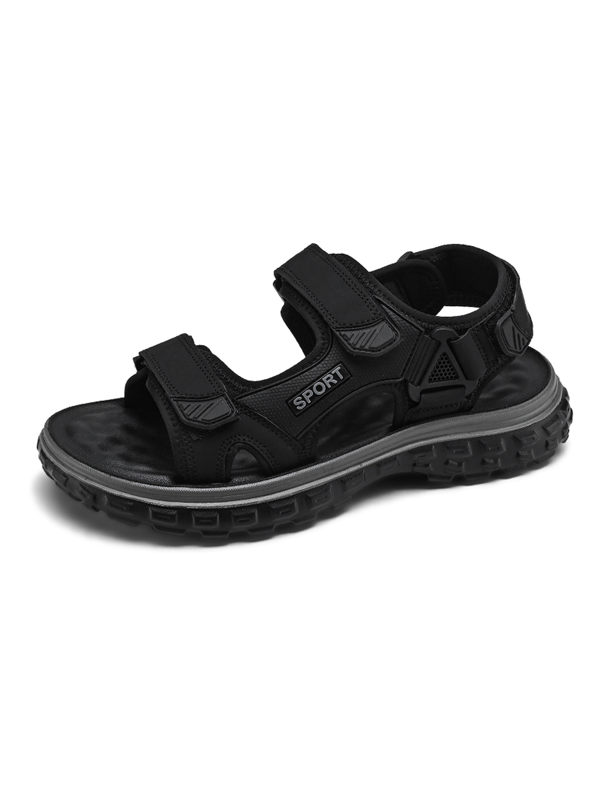 Black Solid Sporty Adjustable Sandals