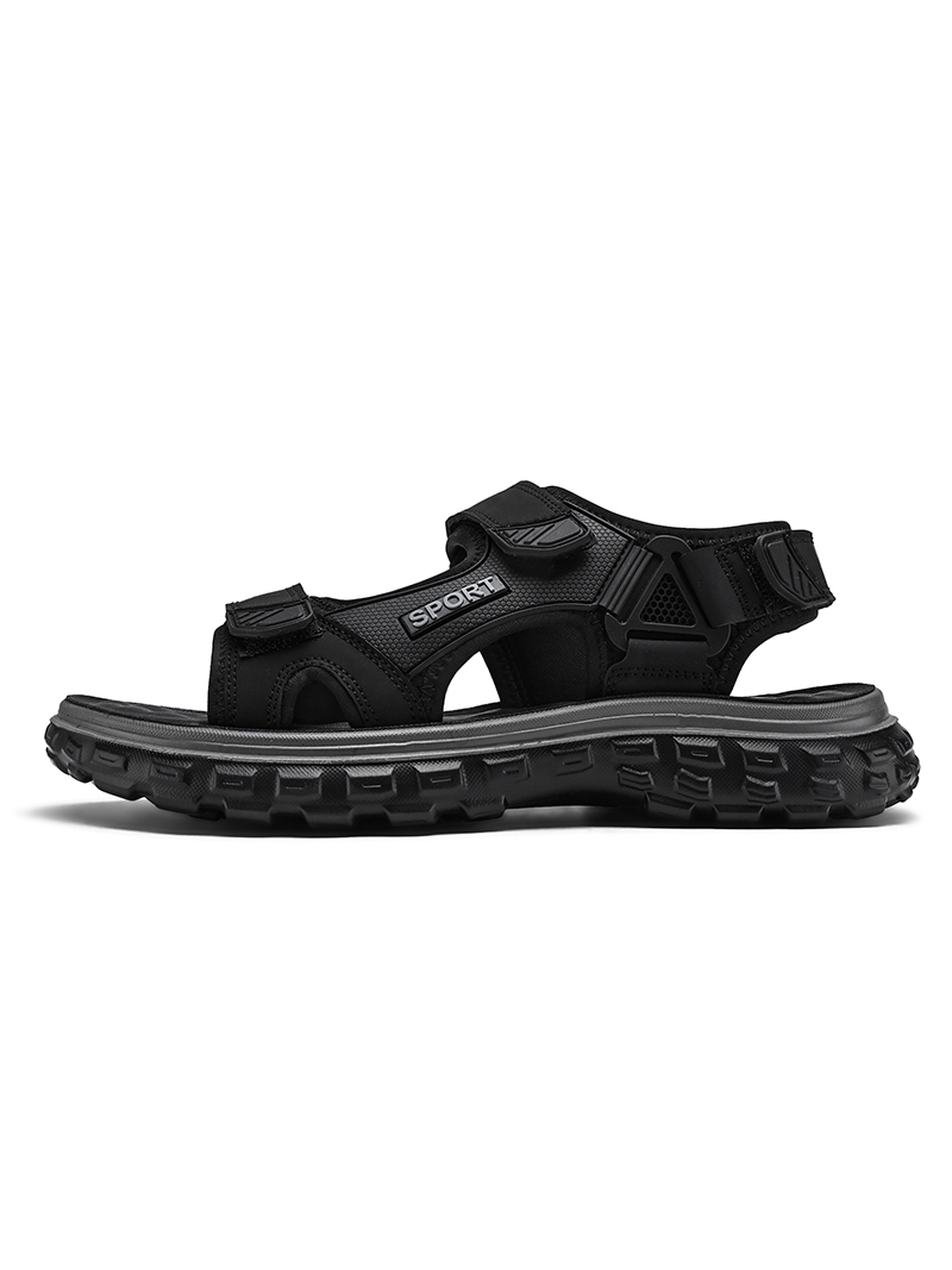 Black Solid Sporty Adjustable Sandals