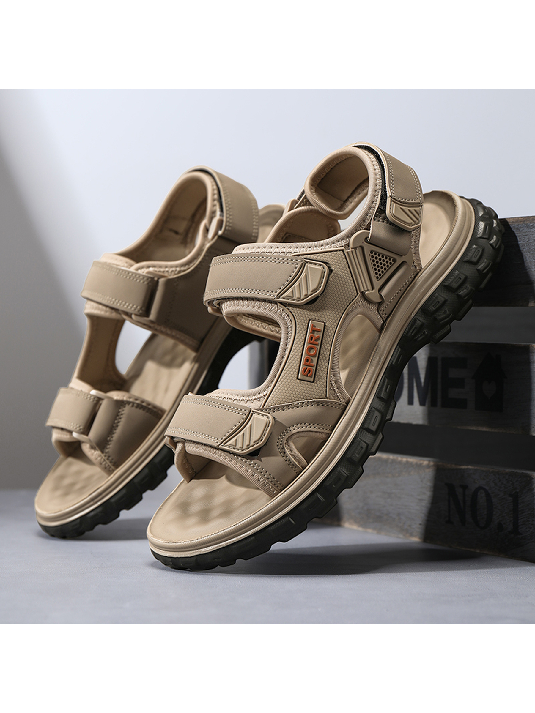 Beige Casual Sandals with Adjustable Strap