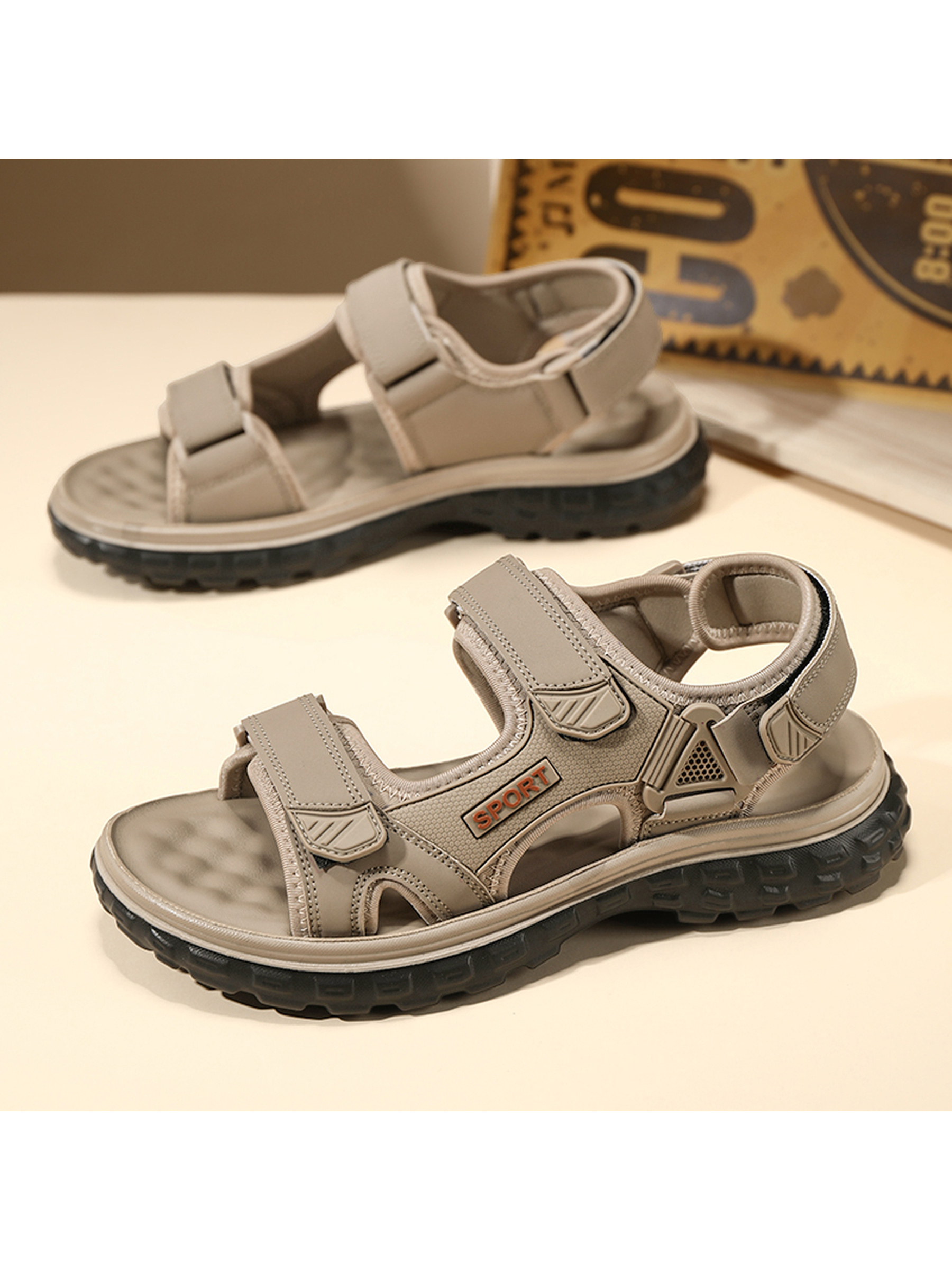 Beige Casual Sandals with Adjustable Strap