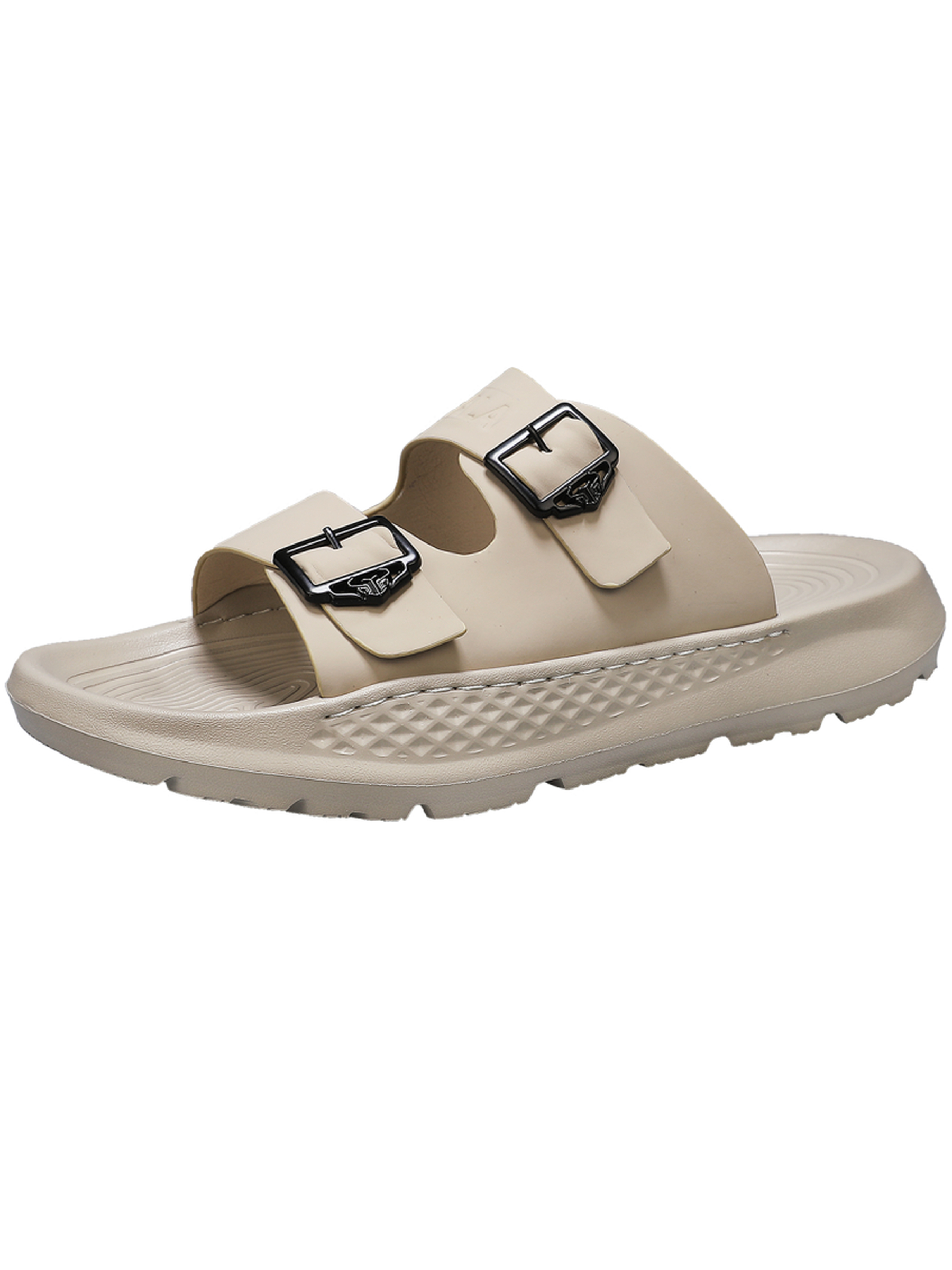Beige Comfort Slides with Adjustable Buckles