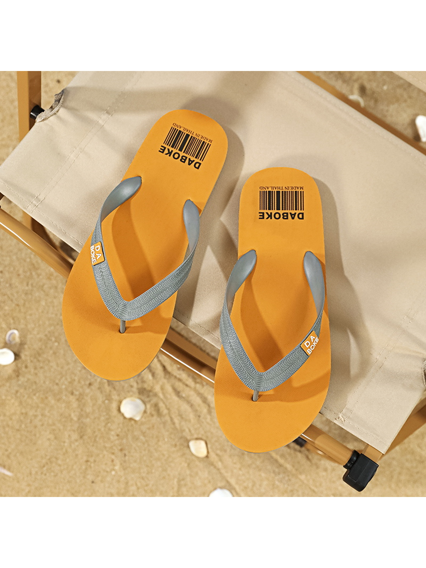Mens Yellow Canvas Flip-Flops