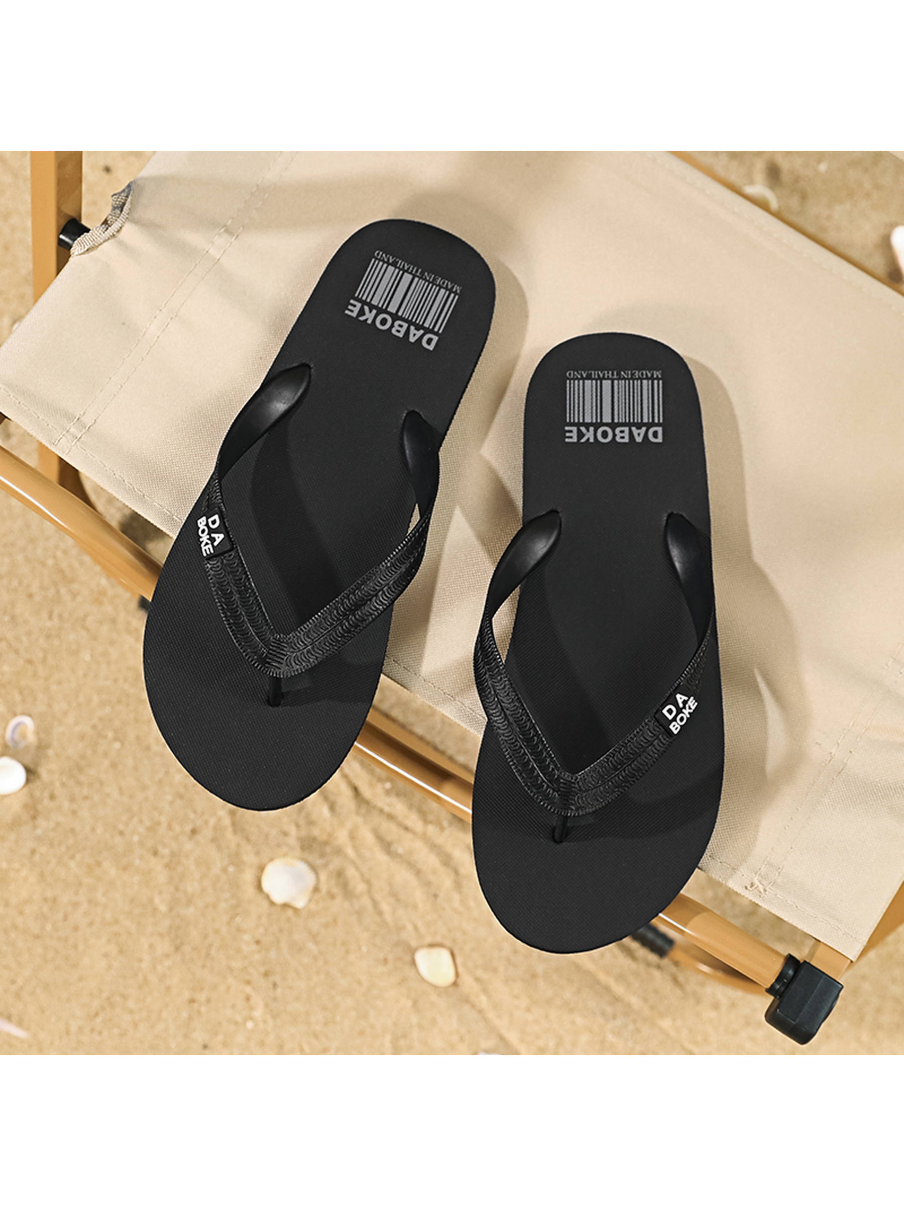 Mens Black Beach Flip-Flops
