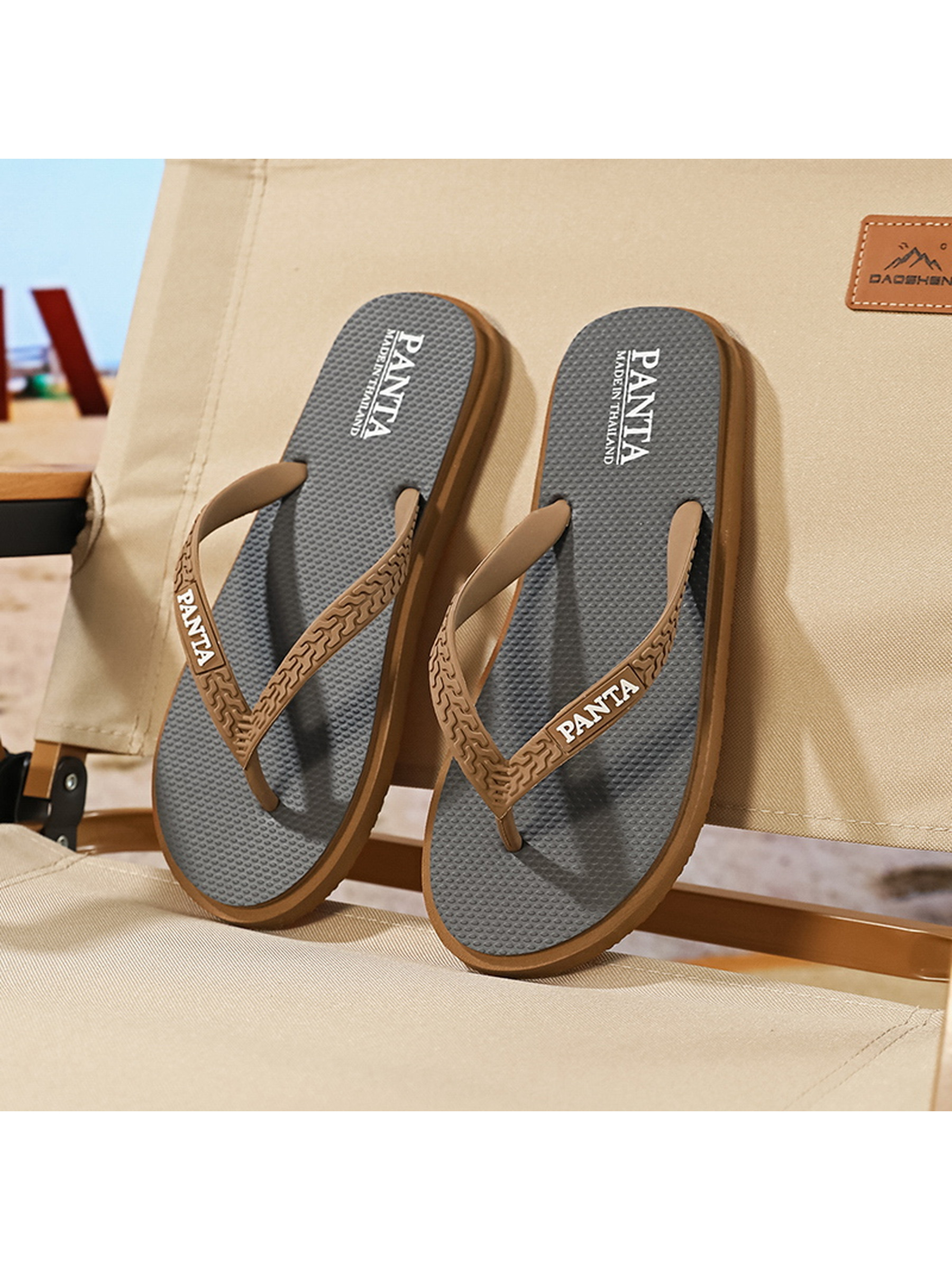 Mens Grey and Brown Comfort Flip-Flops