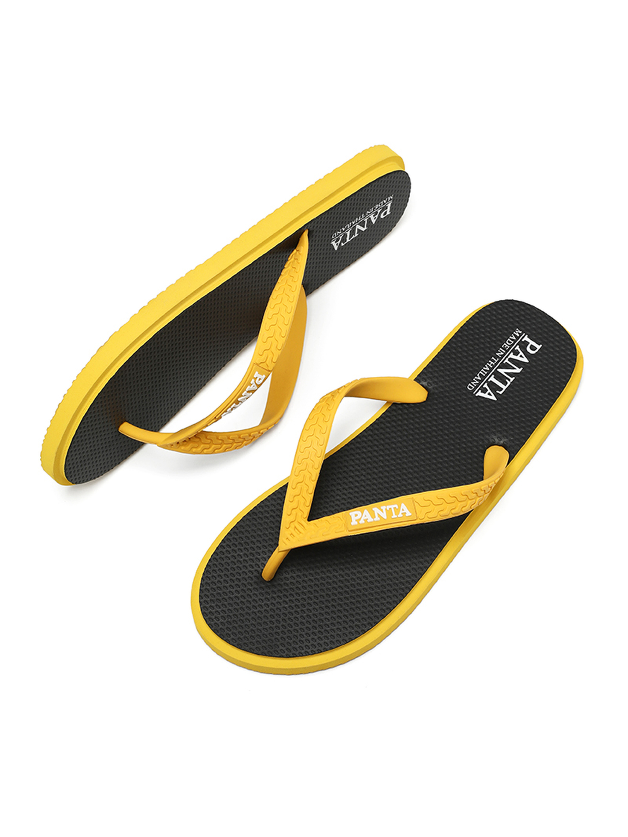 Panta Mens Black and Yellow Flip-Flops