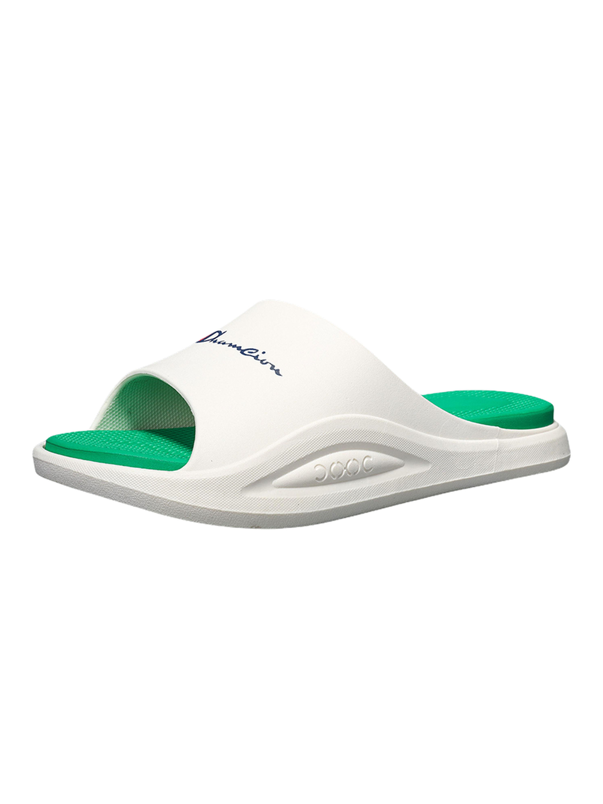Mens Comfort Fit Green and White Slides
