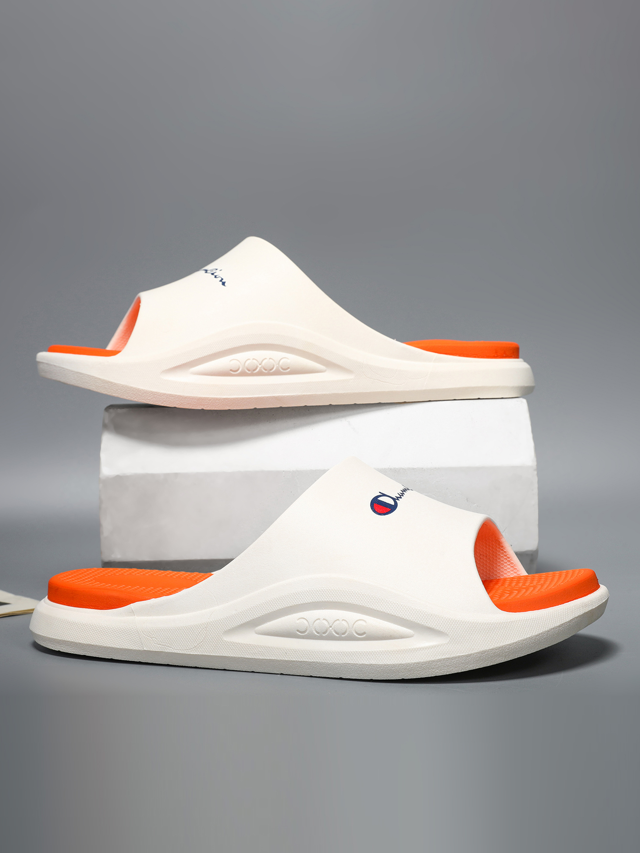 Mens Orange Comfort Slide Sandals