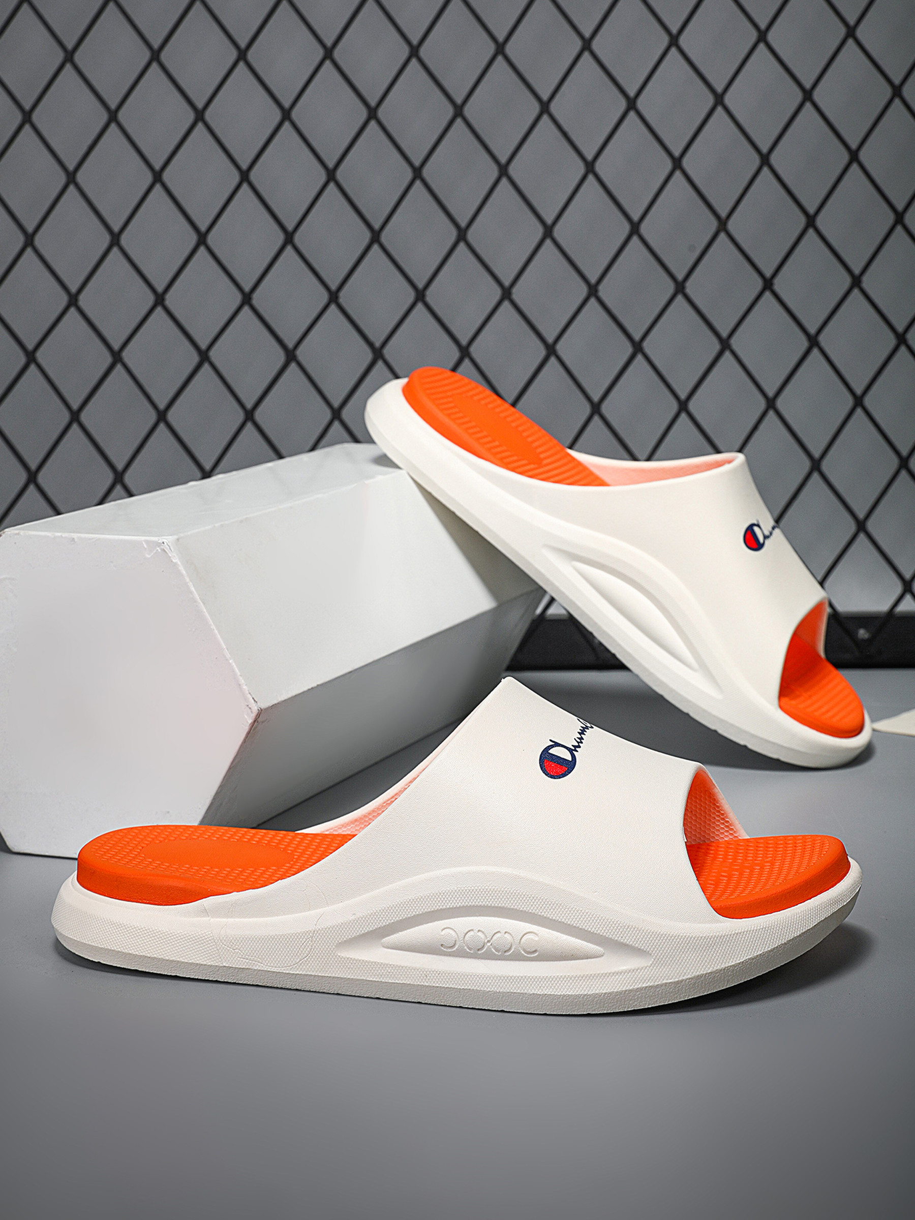 Mens Orange Comfort Slide Sandals
