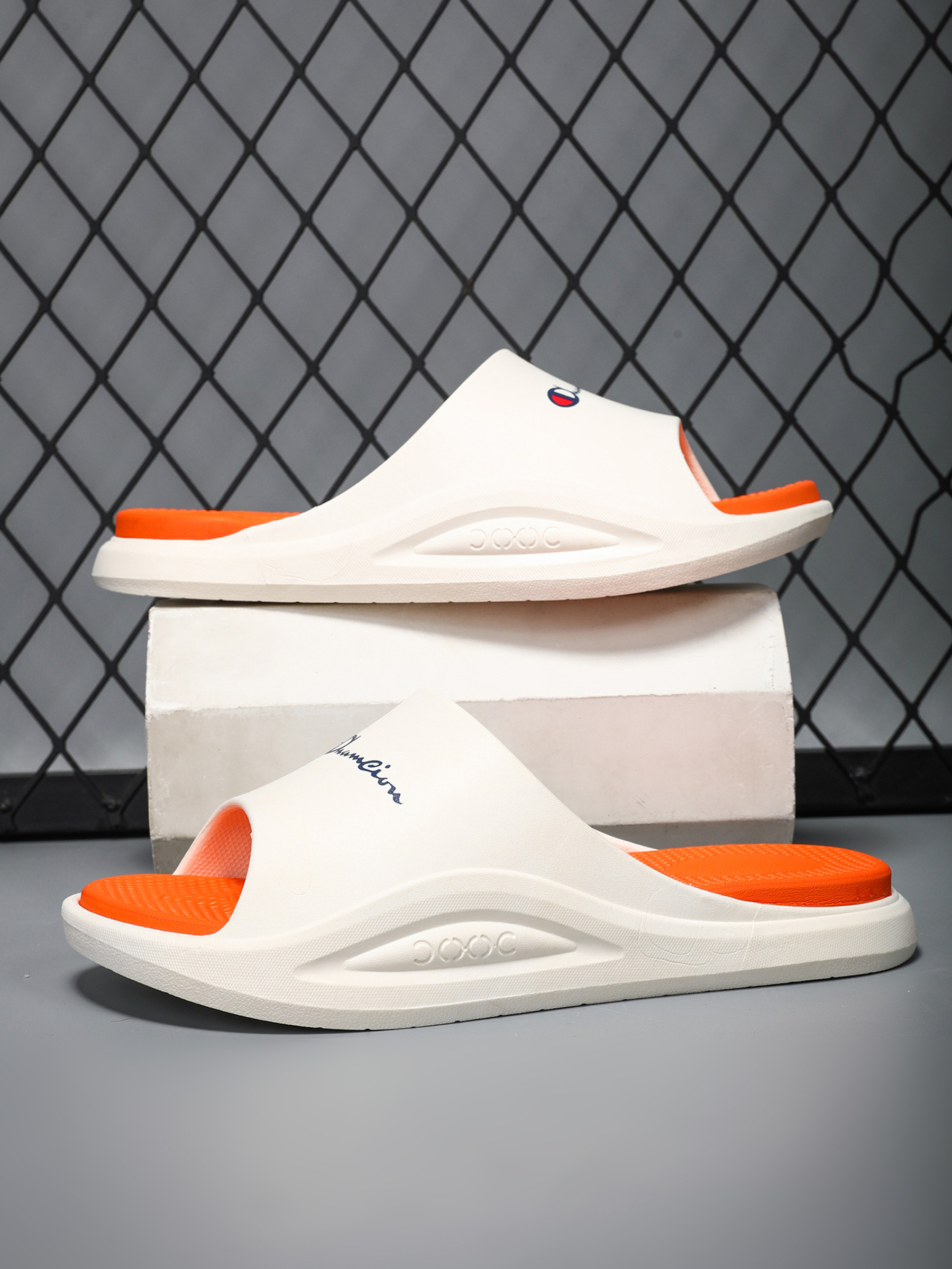 Mens Orange Comfort Slide Sandals