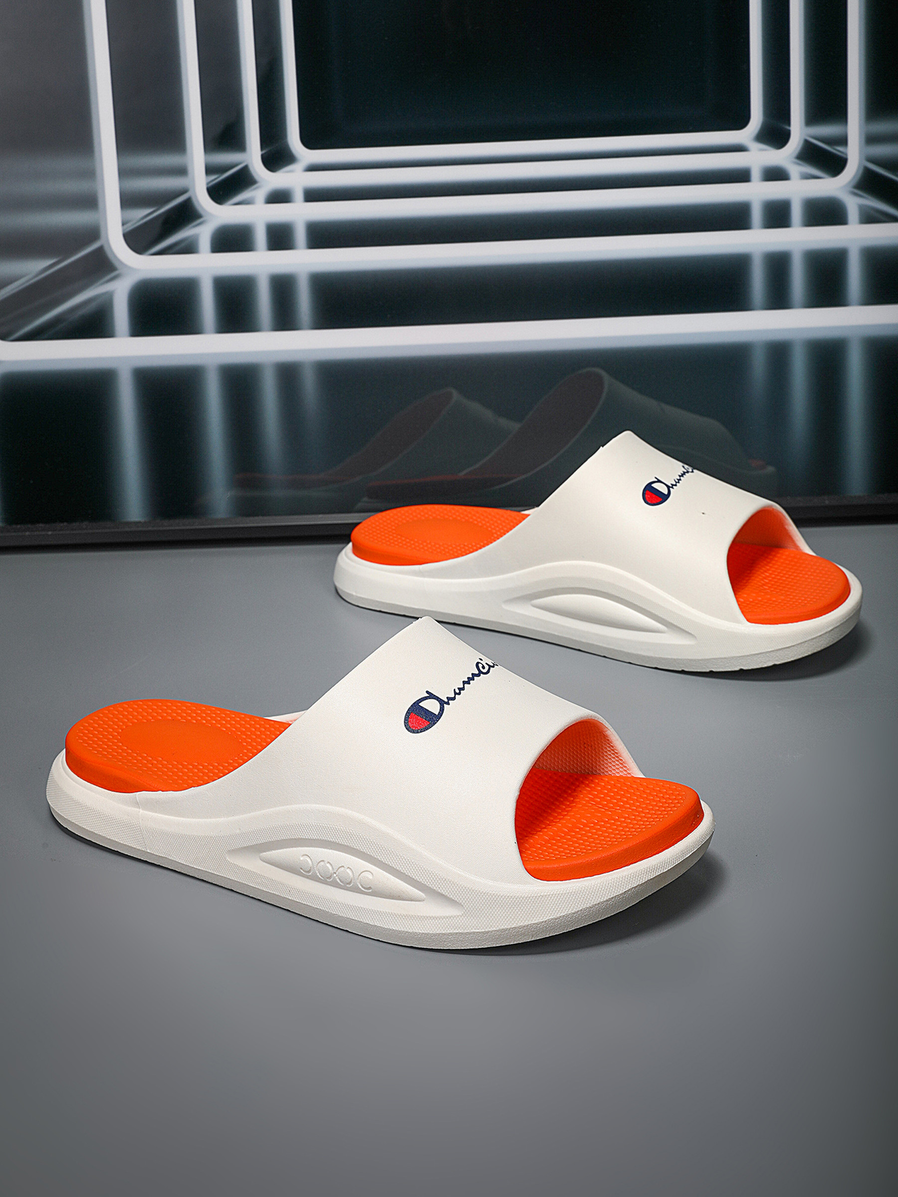 Mens Orange Comfort Slide Sandals