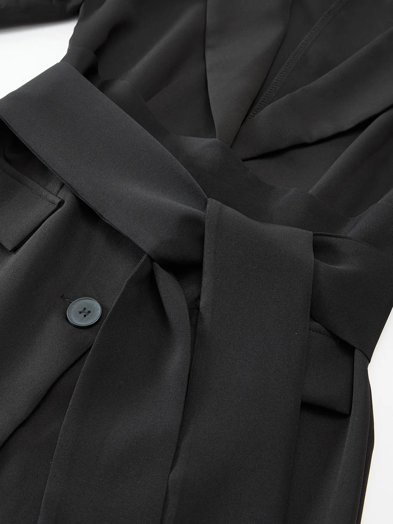 Black Belted Blazer Jacket with Button Closure