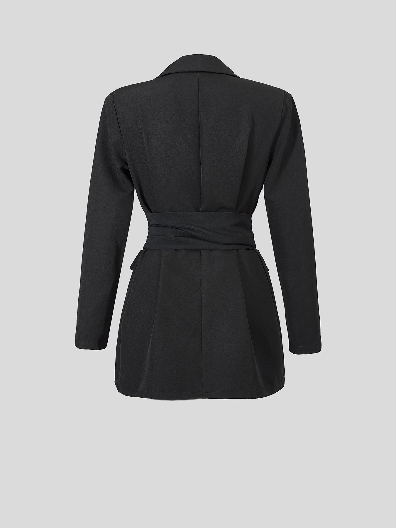 Black Belted Blazer Jacket with Button Closure
