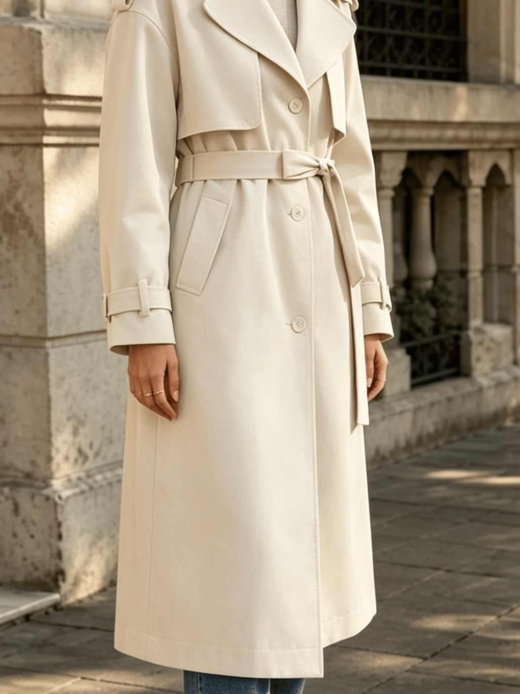 Neige Belted Oversized Long Trench Coat Lapel Windbreaker