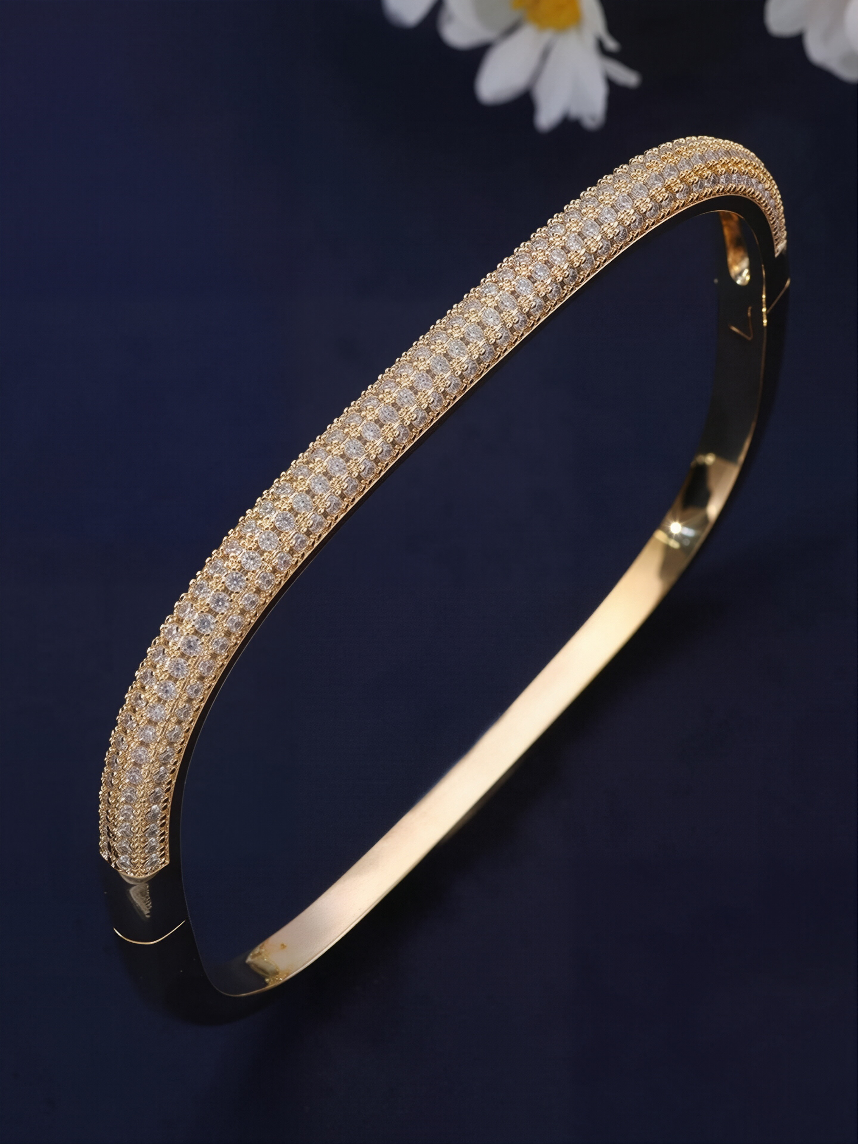 Gold Bangle Bracelet with Shimmering Zirconia