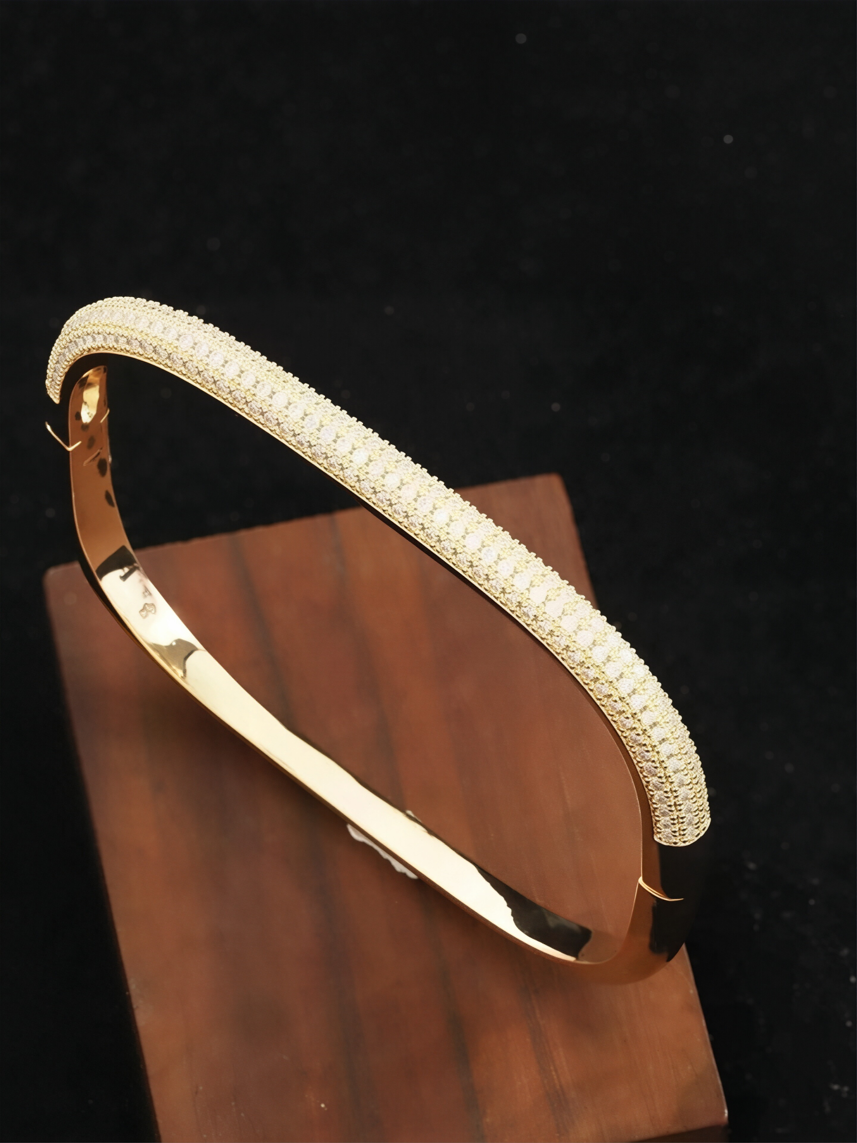 Gold Bangle Bracelet with Shimmering Zirconia