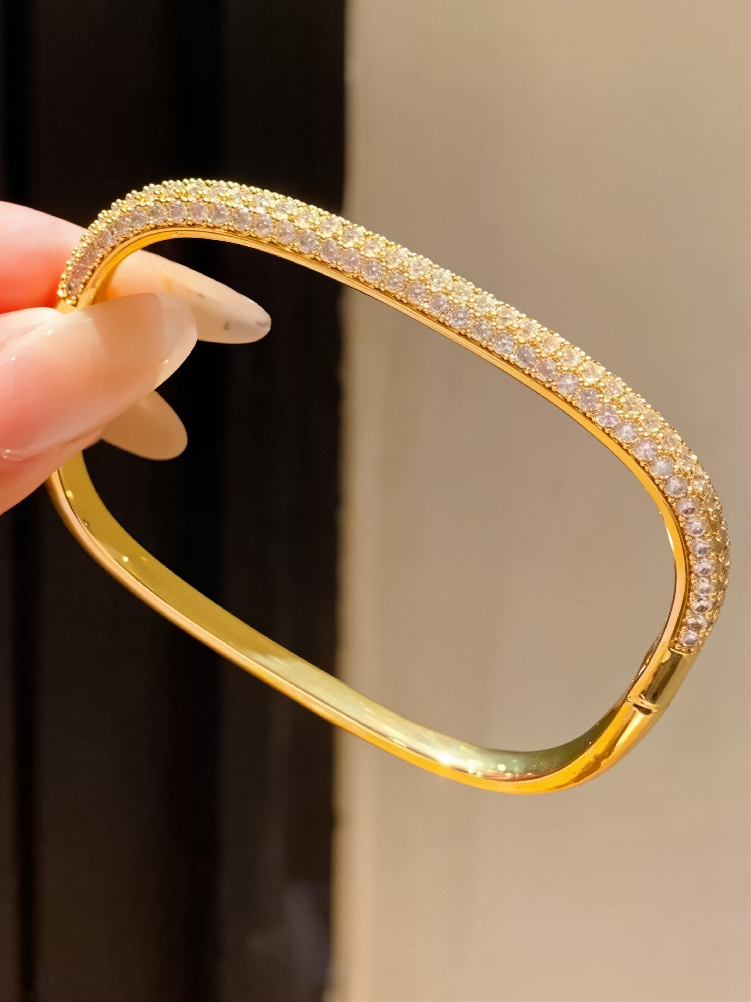 Gold Bangle Bracelet with Shimmering Zirconia