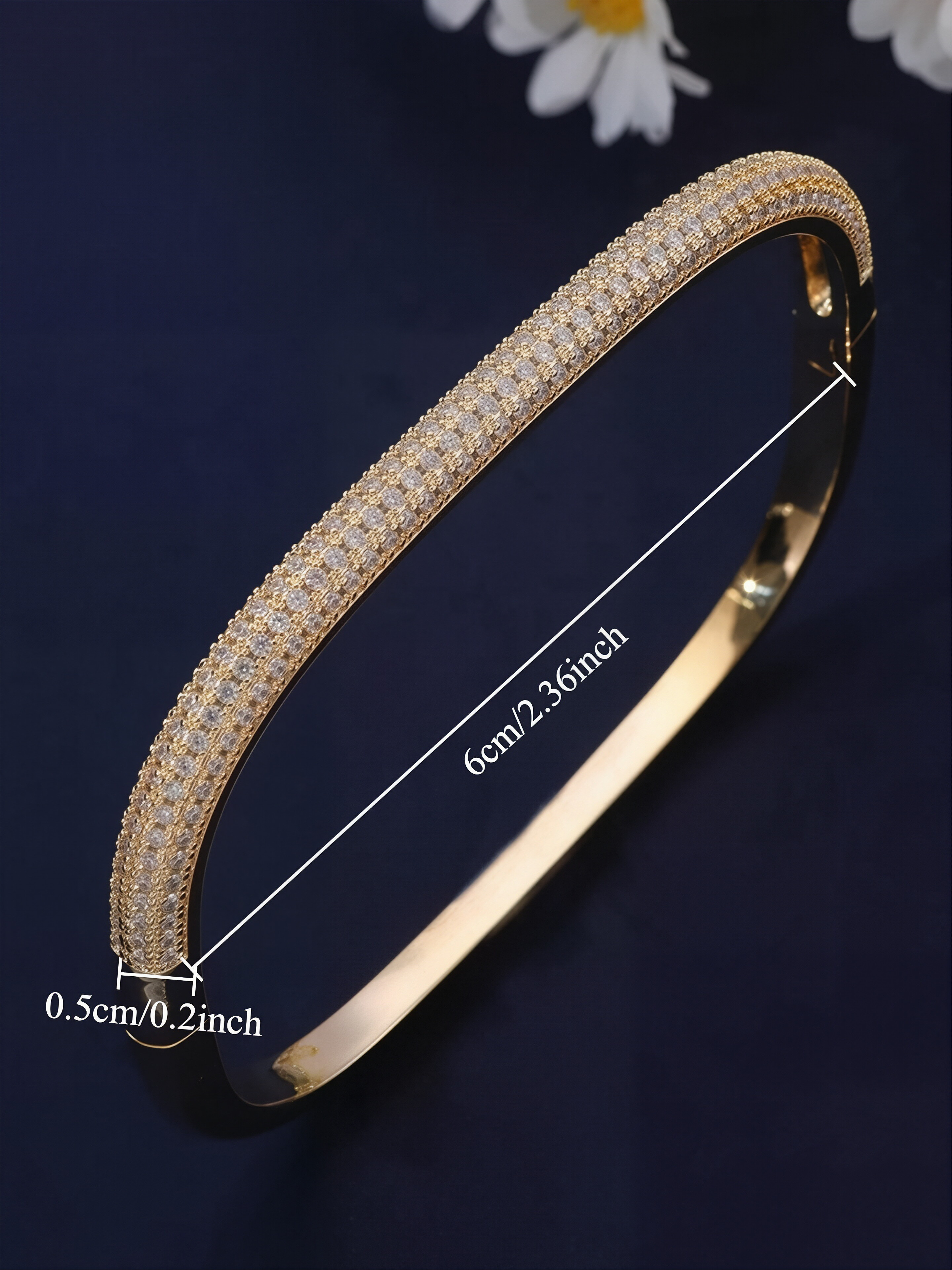 Gold Bangle Bracelet with Shimmering Zirconia