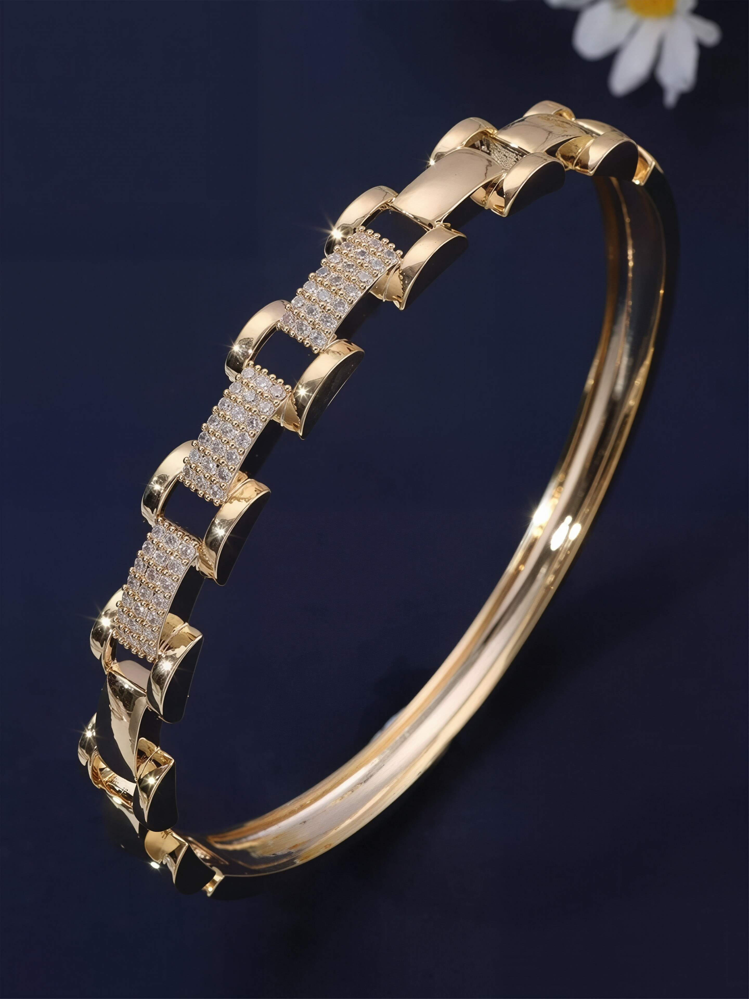 Gold-Plated Bangle with Zirconia