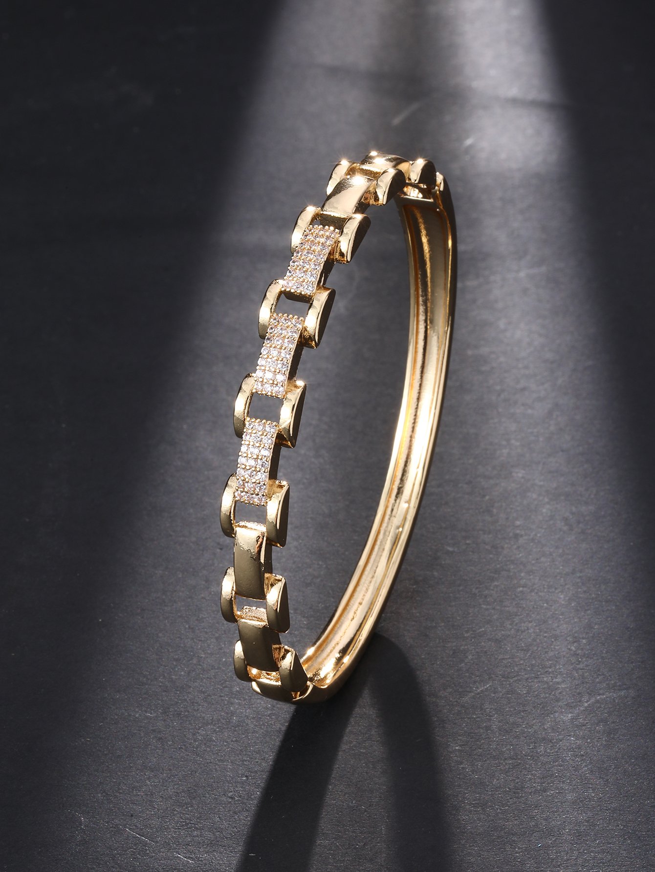 Gold-Plated Bangle with Zirconia
