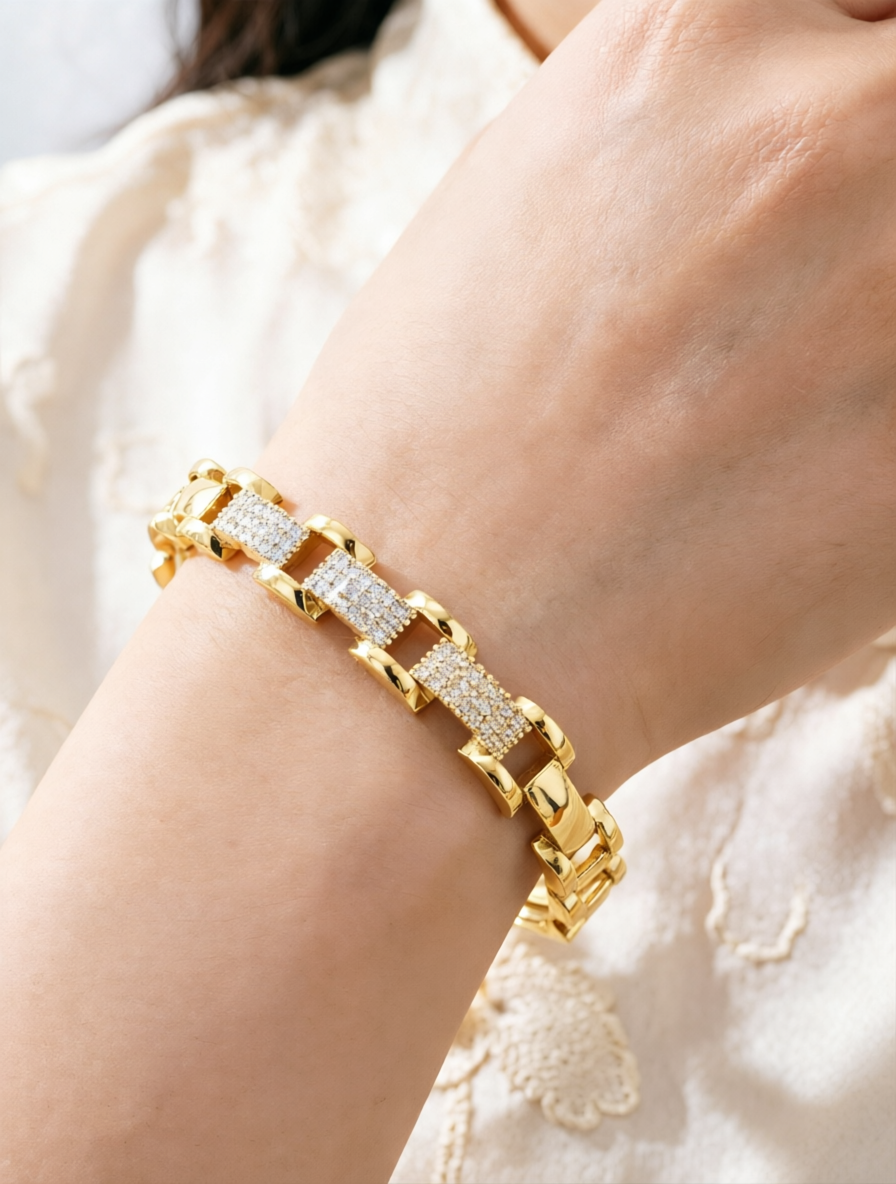 Gold-Plated Bangle with Zirconia